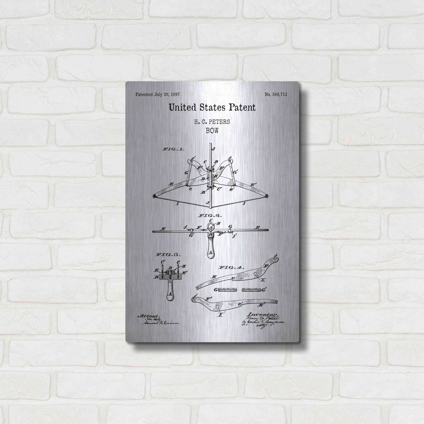 Luxe Metal Art 'Bow Blueprint Patent White' Acrylic Glass Wall Art,16x24