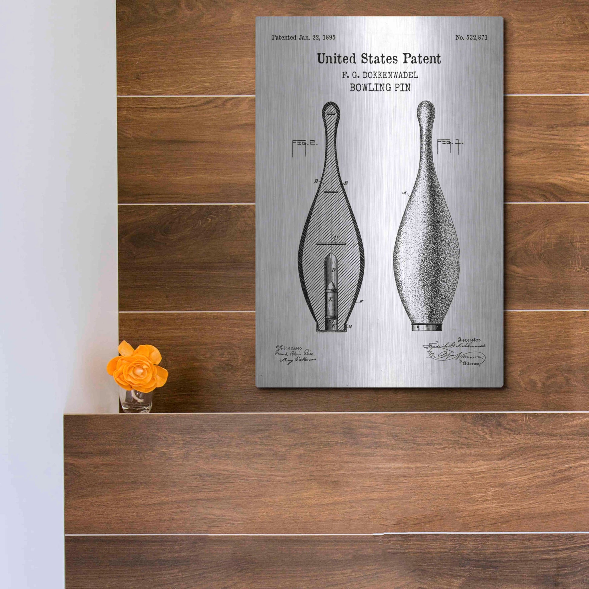 Luxe Metal Art 'Bowling Pin Blueprint Patent White' Acrylic Glass Wall Art,12x16