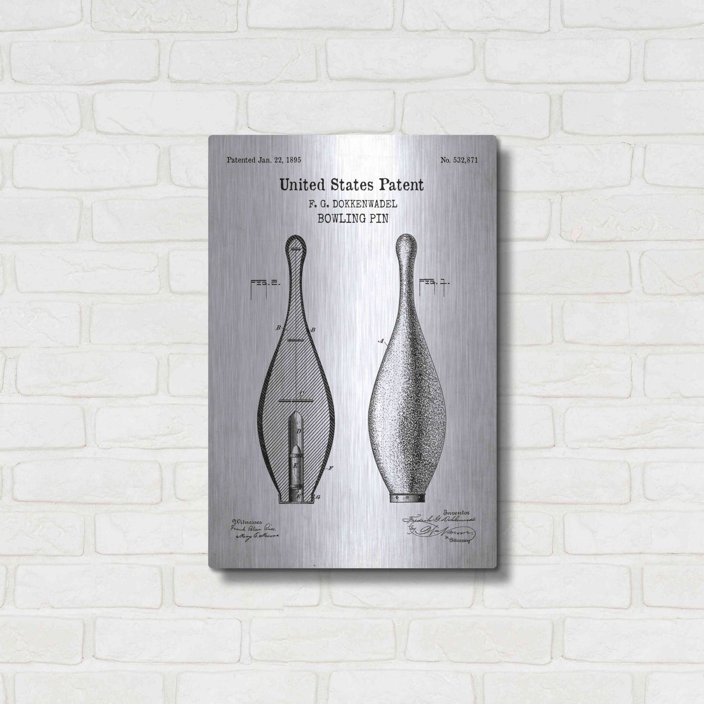 Luxe Metal Art 'Bowling Pin Blueprint Patent White' Acrylic Glass Wall Art,16x24