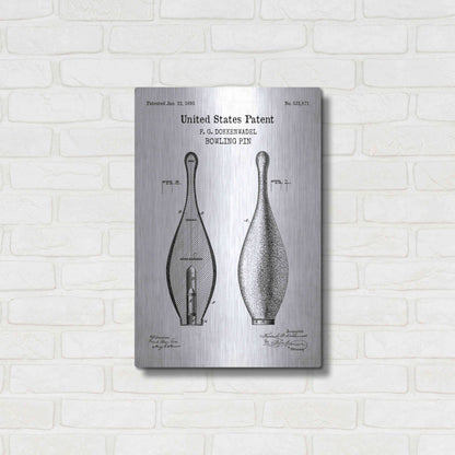 Luxe Metal Art 'Bowling Pin Blueprint Patent White' Acrylic Glass Wall Art,16x24