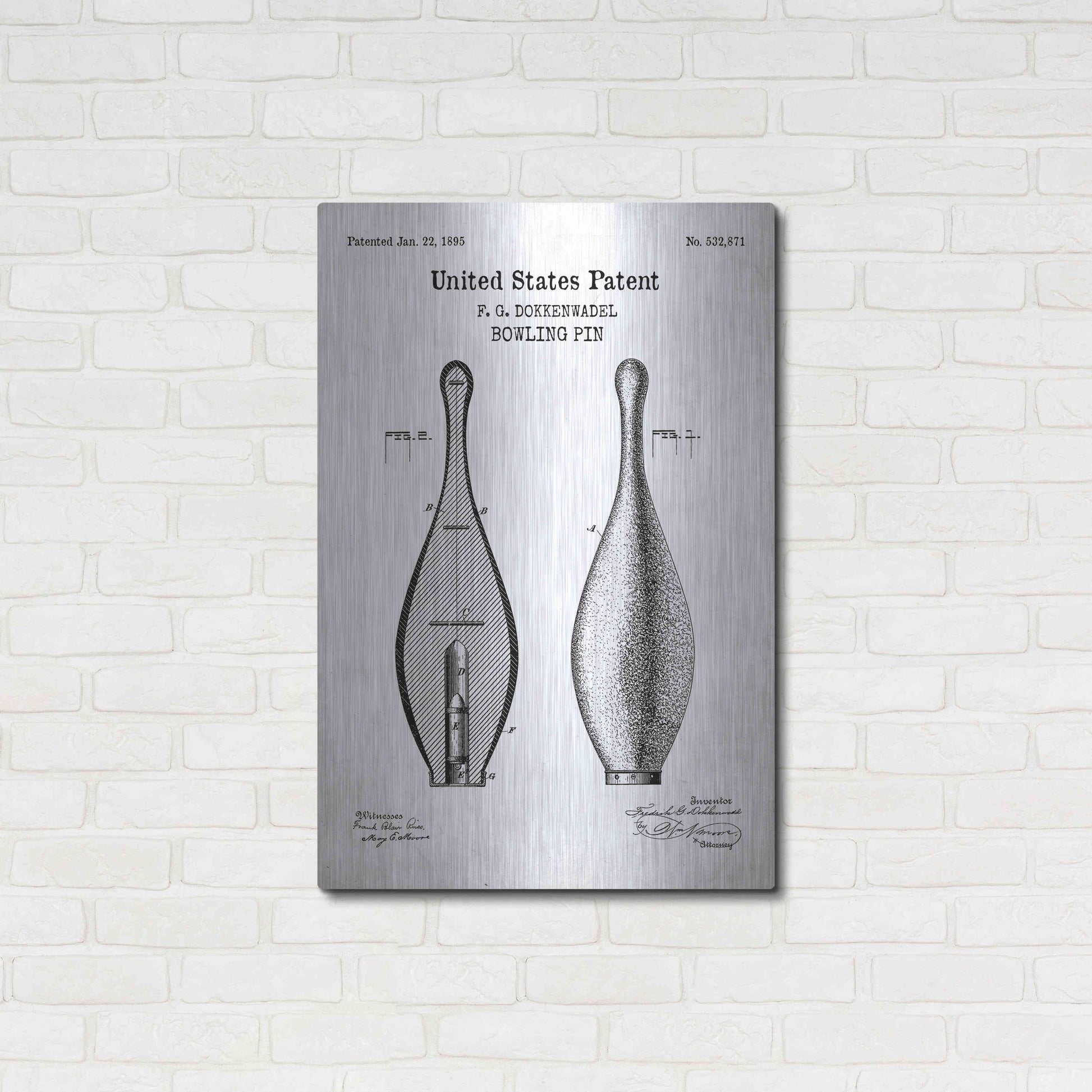 Luxe Metal Art 'Bowling Pin Blueprint Patent White' Acrylic Glass Wall Art,24x36