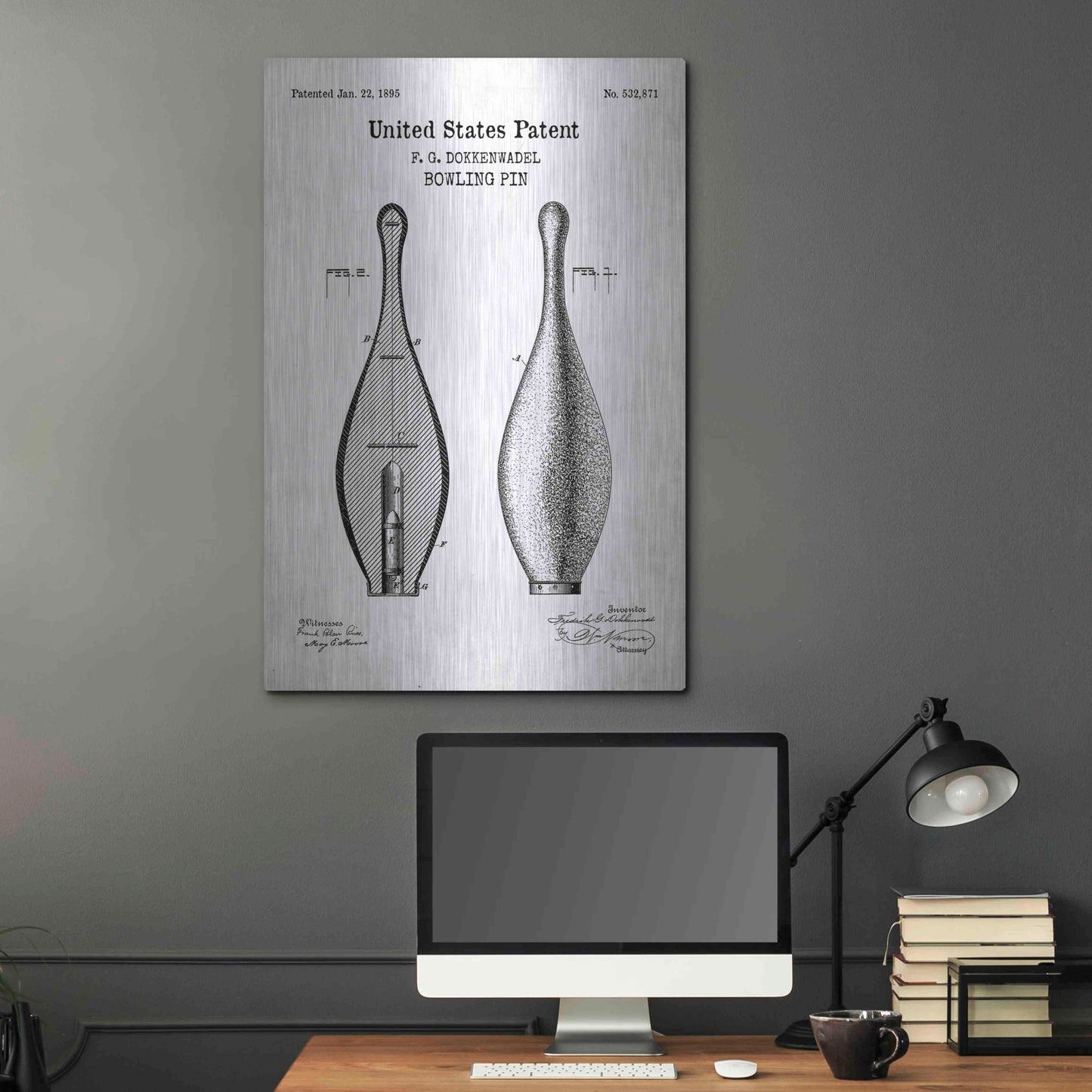 Luxe Metal Art 'Bowling Pin Blueprint Patent White' Acrylic Glass Wall Art,24x36