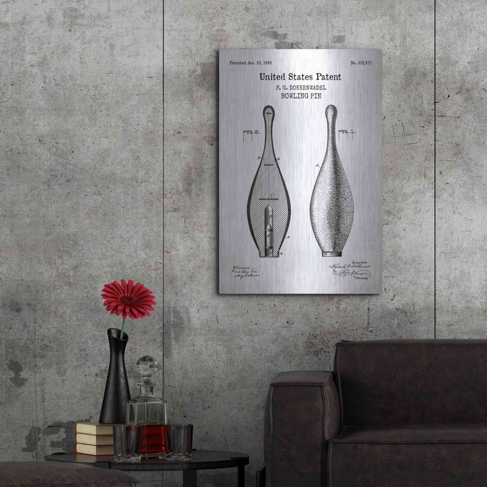 Luxe Metal Art 'Bowling Pin Blueprint Patent White' Acrylic Glass Wall Art,24x36