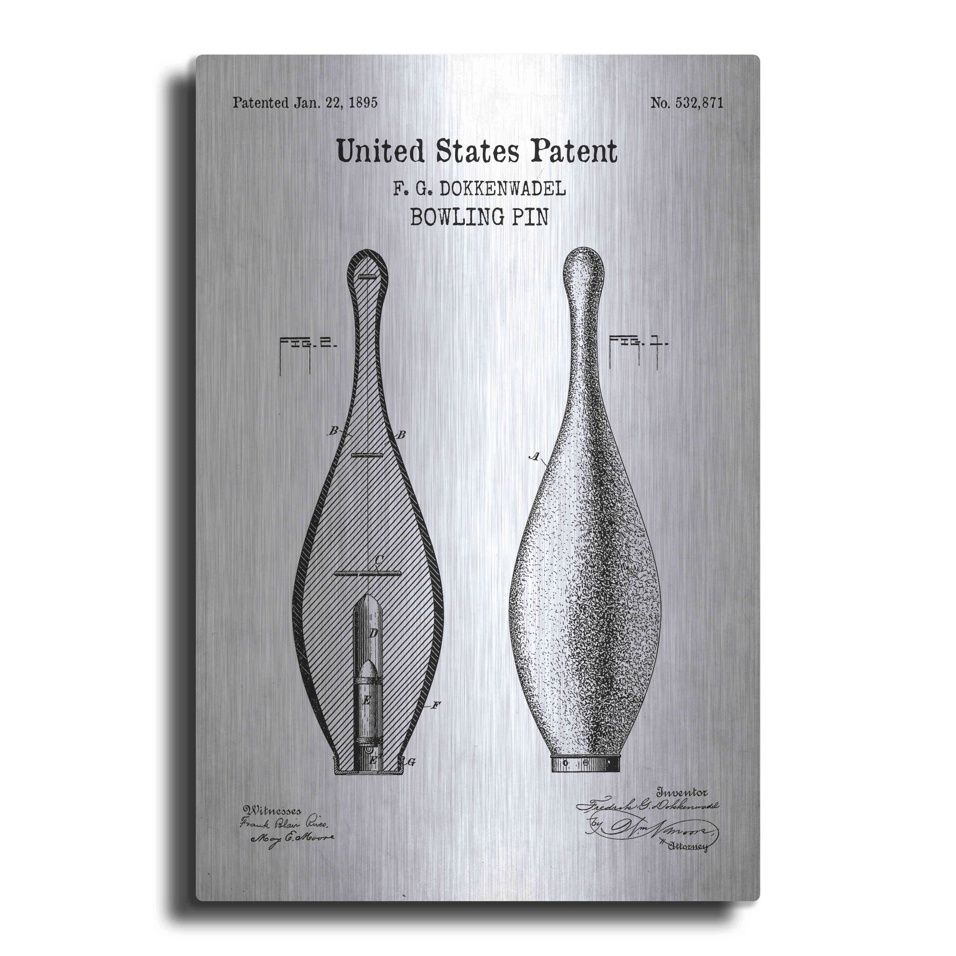 Luxe Metal Art 'Bowling Pin Blueprint Patent White' Acrylic Glass Wall Art