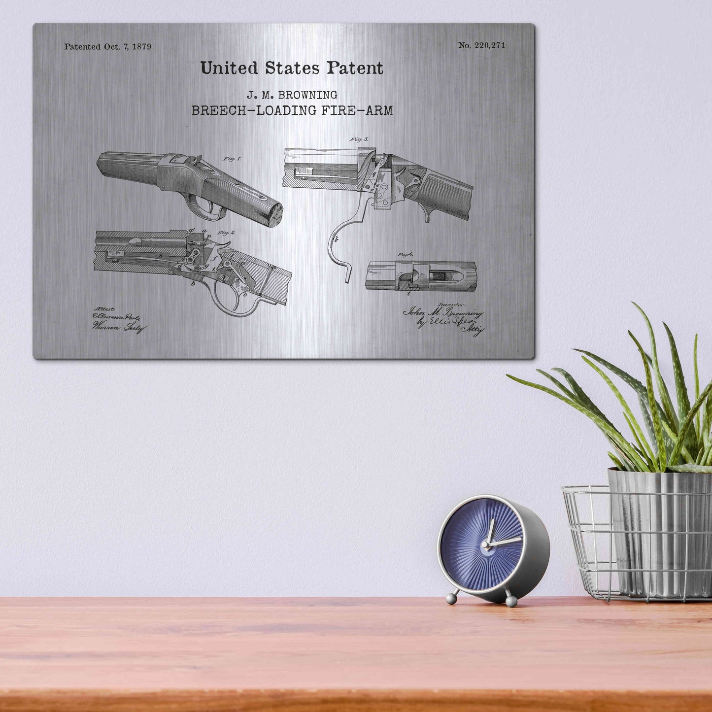 Luxe Metal Art 'Breech Loading Fire Arm Blueprint Patent White' Acrylic Glass Wall Art,16x12