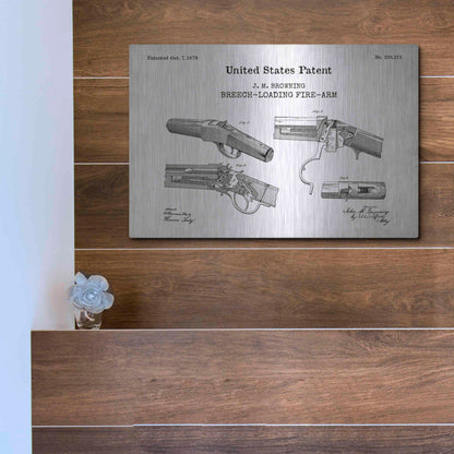 Luxe Metal Art 'Breech Loading Fire Arm Blueprint Patent White' Acrylic Glass Wall Art,16x12