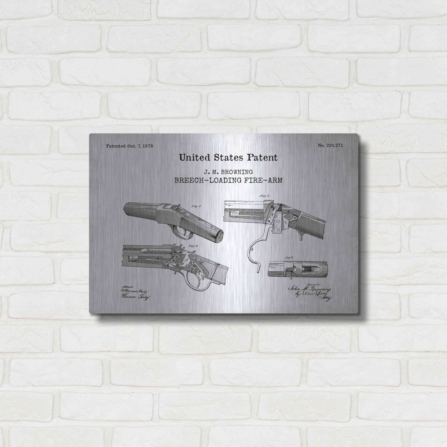 Luxe Metal Art 'Breech Loading Fire Arm Blueprint Patent White' Acrylic Glass Wall Art,24x16