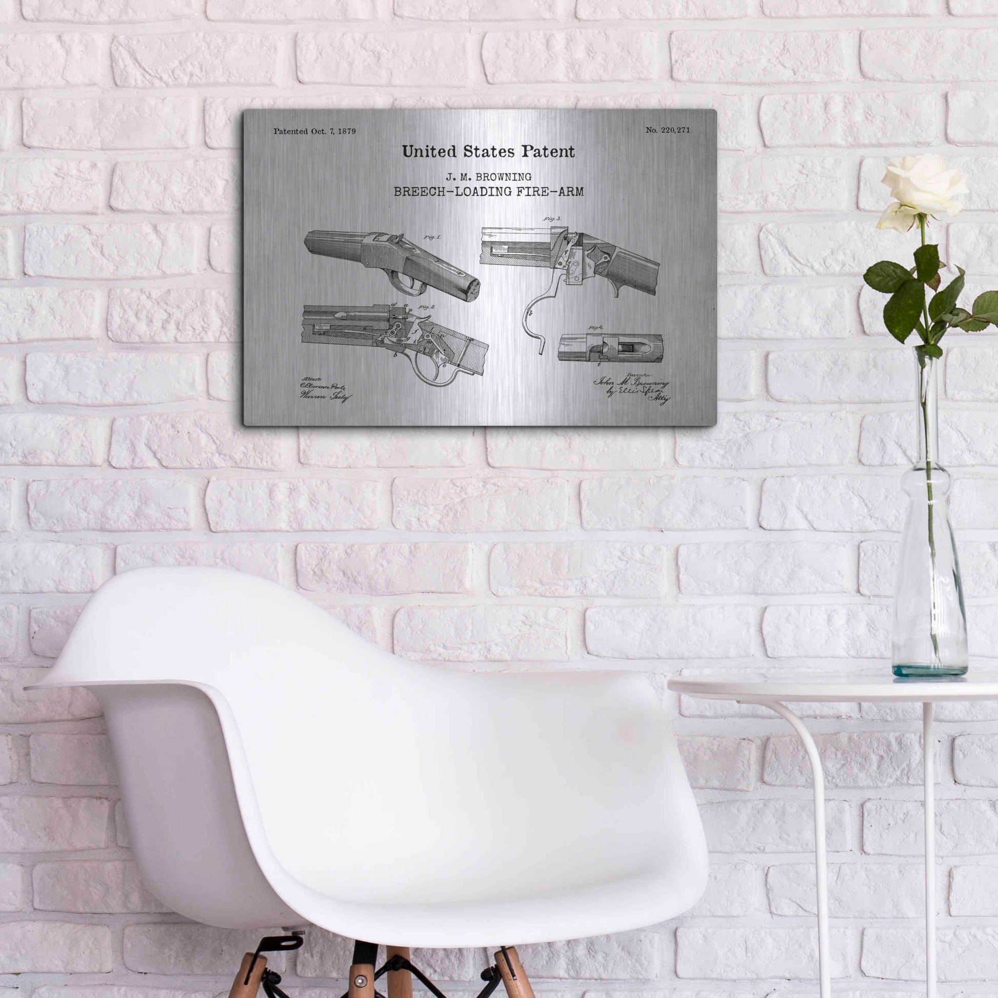 Luxe Metal Art 'Breech Loading Fire Arm Blueprint Patent White' Acrylic Glass Wall Art,24x16