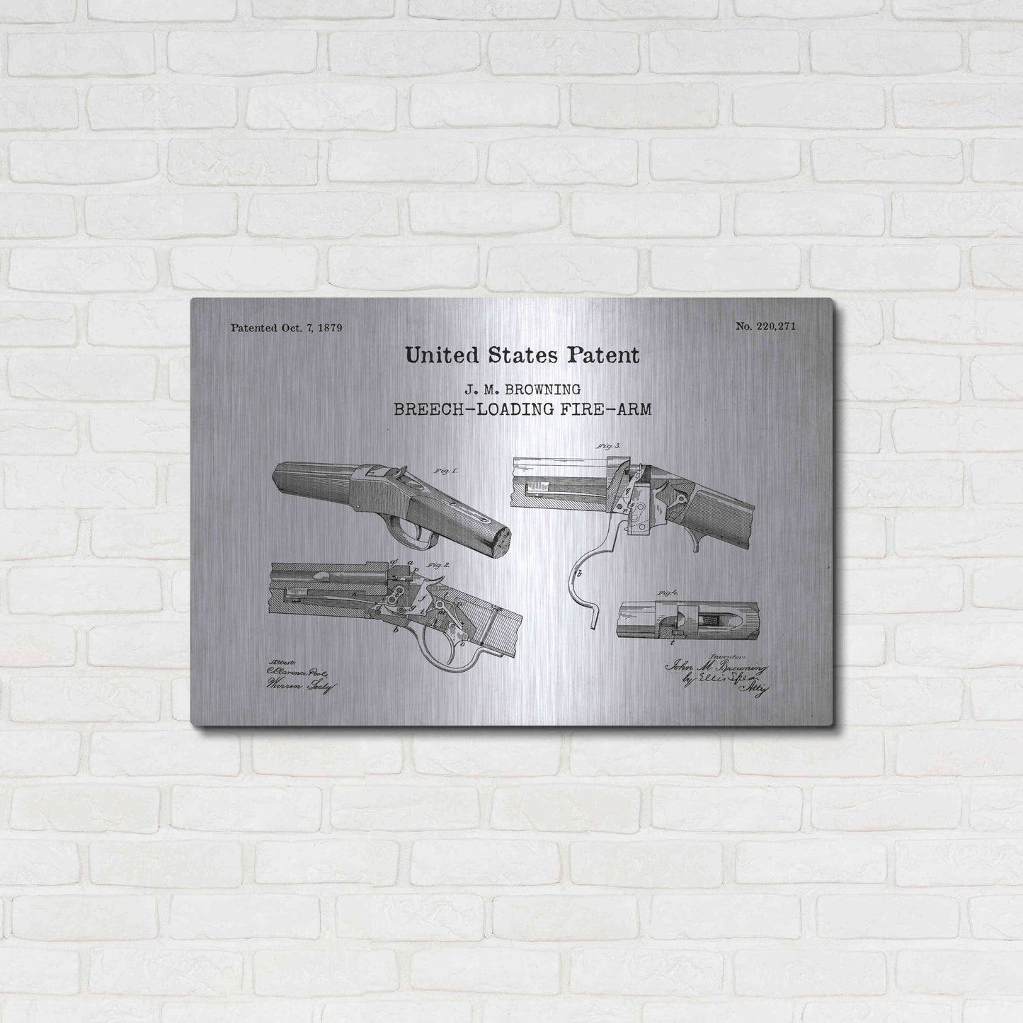 Luxe Metal Art 'Breech Loading Fire Arm Blueprint Patent White' Acrylic Glass Wall Art,36x24