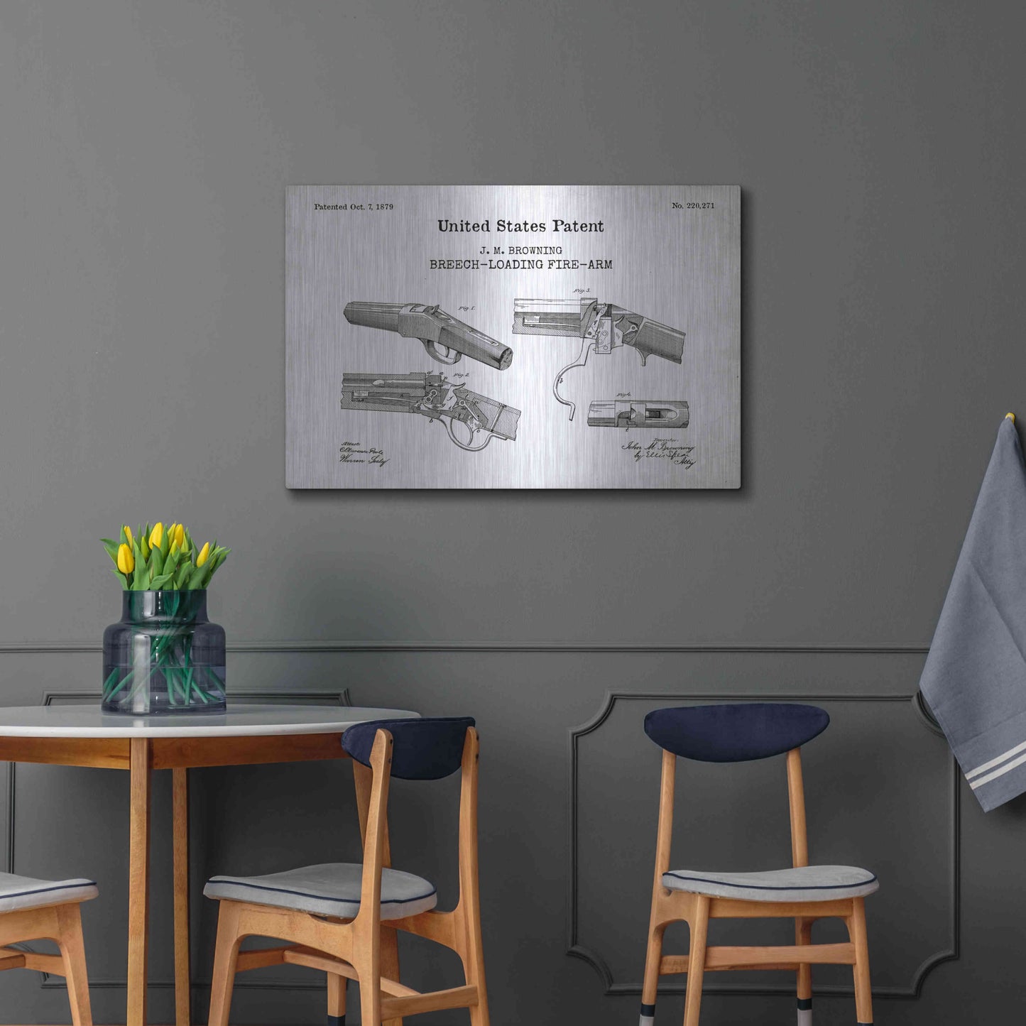 Luxe Metal Art 'Breech Loading Fire Arm Blueprint Patent White' Acrylic Glass Wall Art,36x24