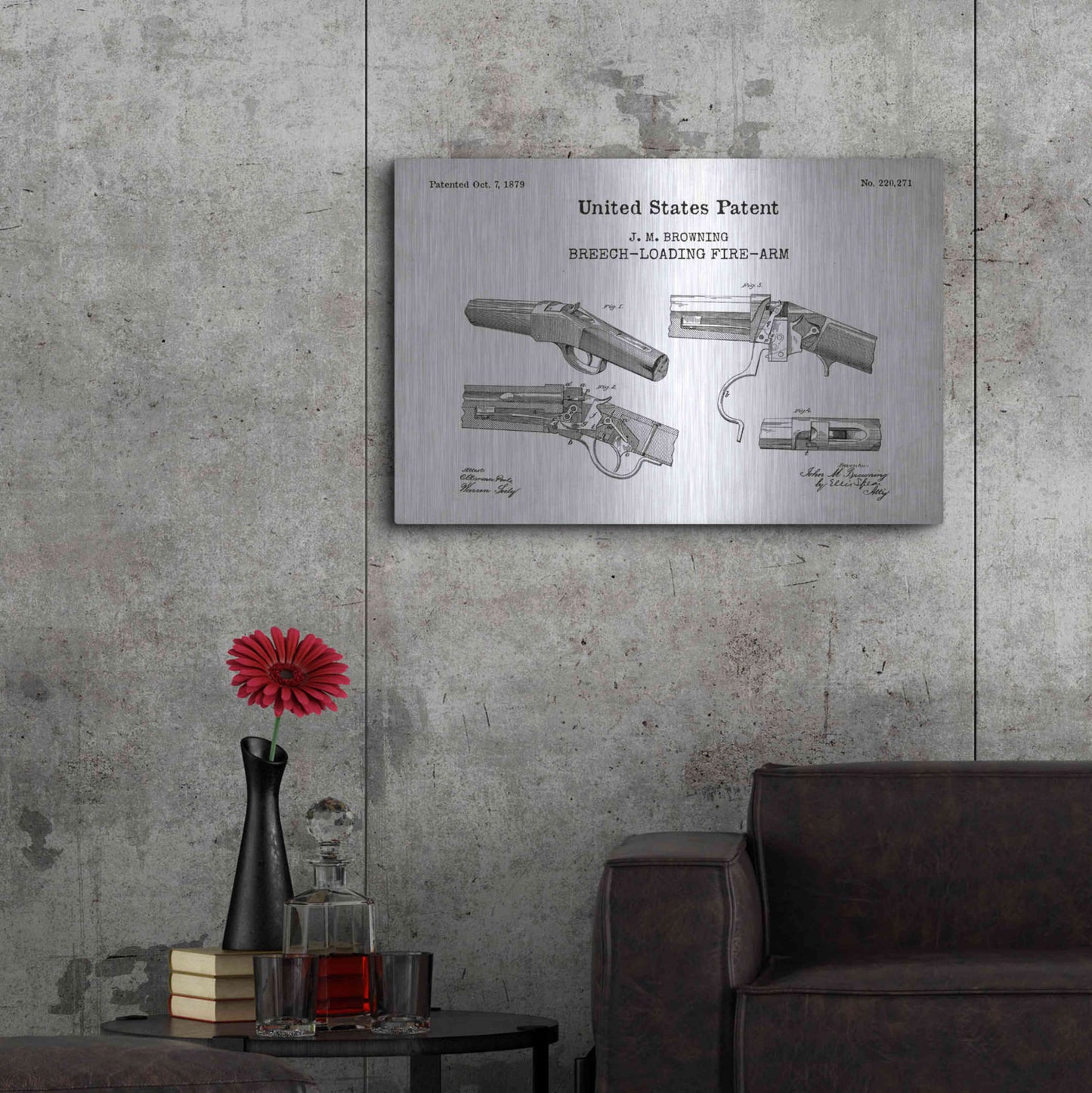 Luxe Metal Art 'Breech Loading Fire Arm Blueprint Patent White' Acrylic Glass Wall Art,36x24