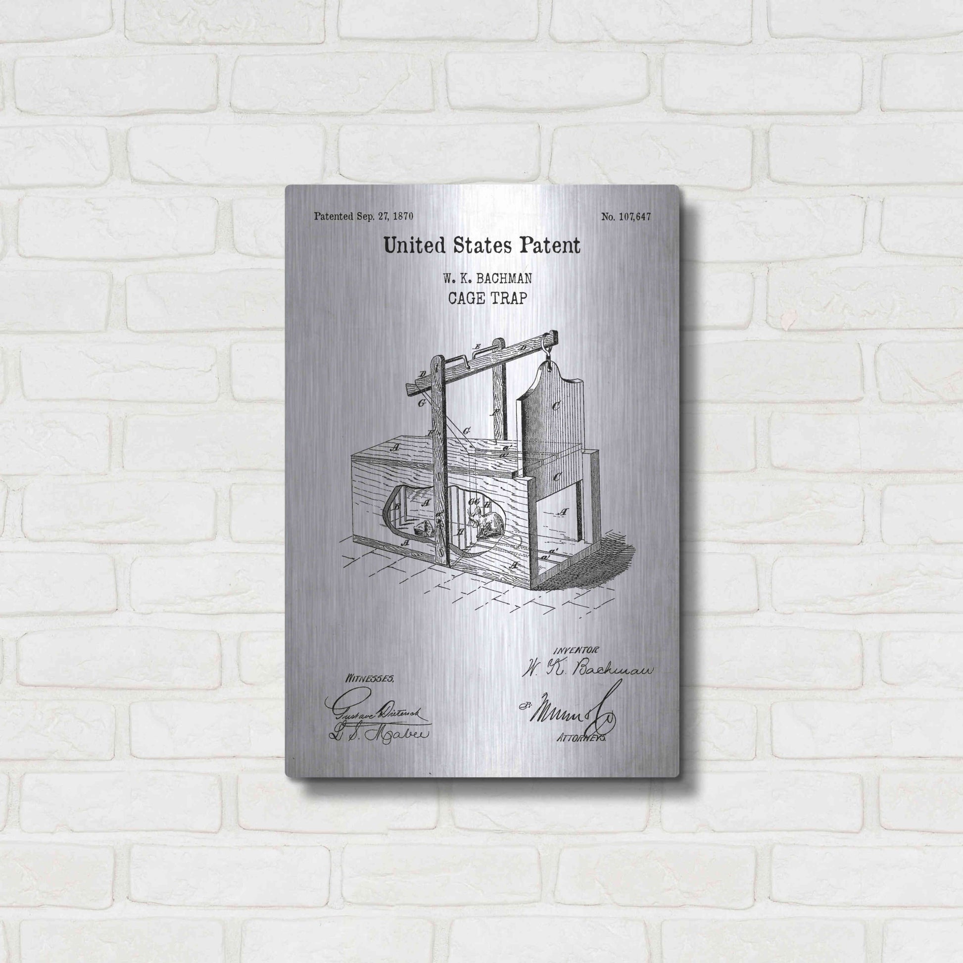 Luxe Metal Art 'Cage Trap Blueprint Patent White' Acrylic Glass Wall Art,16x24