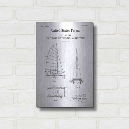 Luxe Metal Art 'Catamaran Sailboat Blueprint Patent White' Acrylic Glass Wall Art,12x16