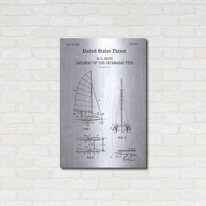 Luxe Metal Art 'Catamaran Sailboat Blueprint Patent White' Acrylic Glass Wall Art,24x36