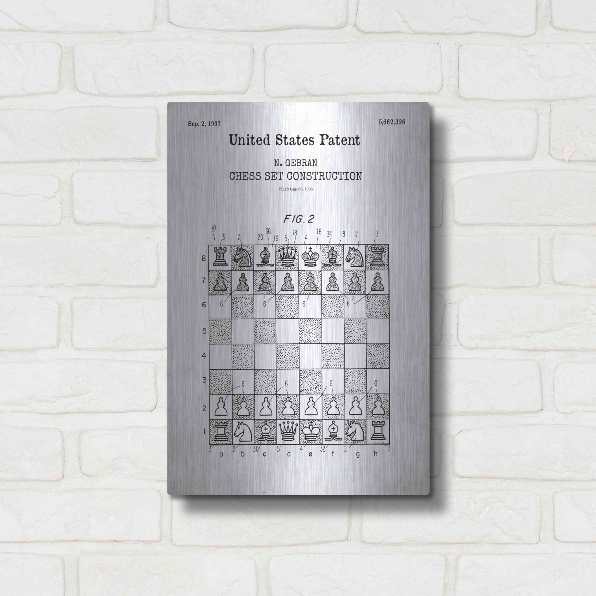 Luxe Metal Art 'Chess Blueprint Patent White' Acrylic Glass Wall Art,12x16