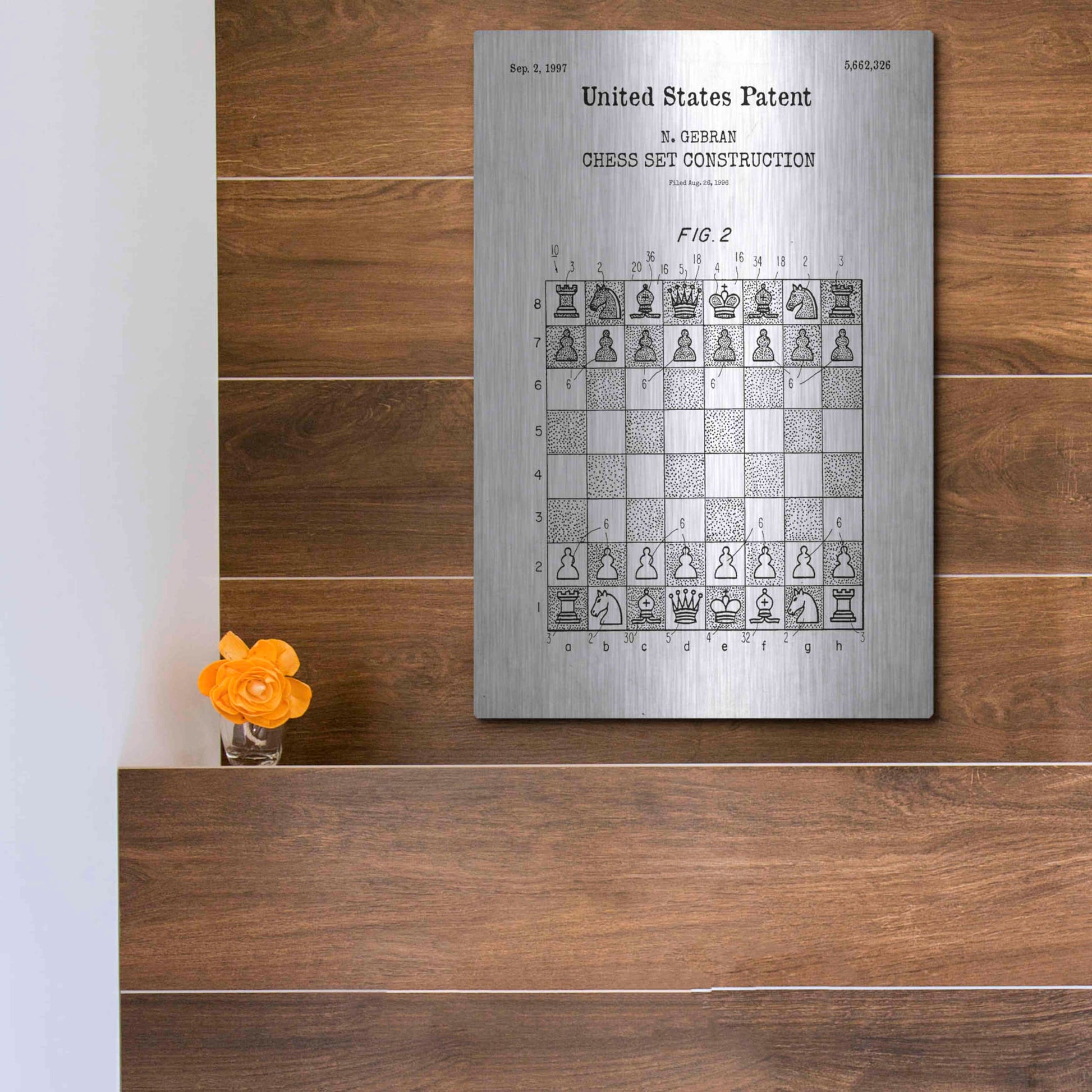 Luxe Metal Art 'Chess Blueprint Patent White' Acrylic Glass Wall Art,12x16