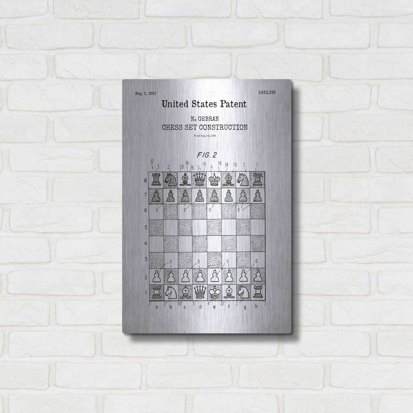 Luxe Metal Art 'Chess Blueprint Patent White' Acrylic Glass Wall Art,16x24