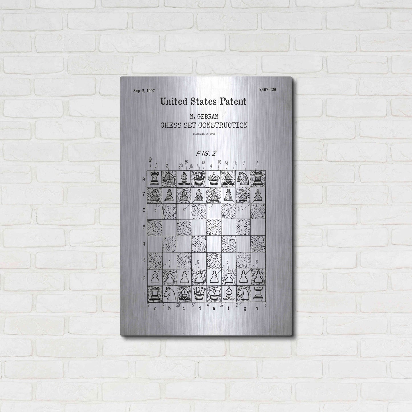 Luxe Metal Art 'Chess Blueprint Patent White' Acrylic Glass Wall Art,24x36