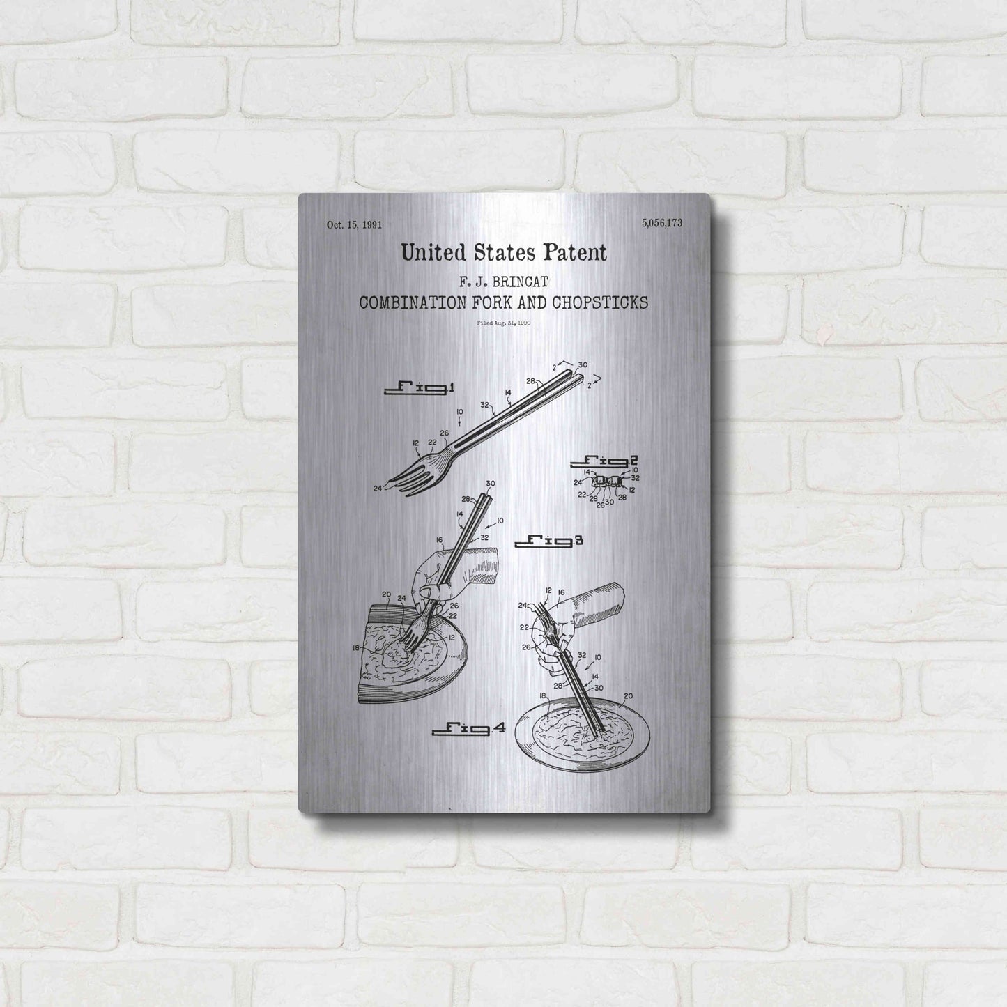 Luxe Metal Art 'Chopsticks Blueprint Patent White' Acrylic Glass Wall Art,16x24