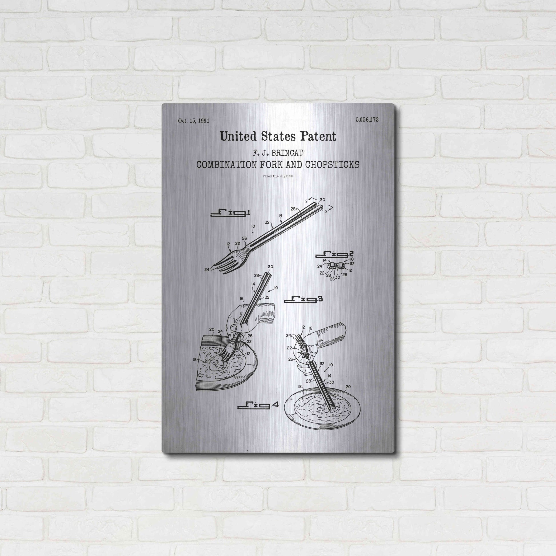 Luxe Metal Art 'Chopsticks Blueprint Patent White' Acrylic Glass Wall Art,24x36