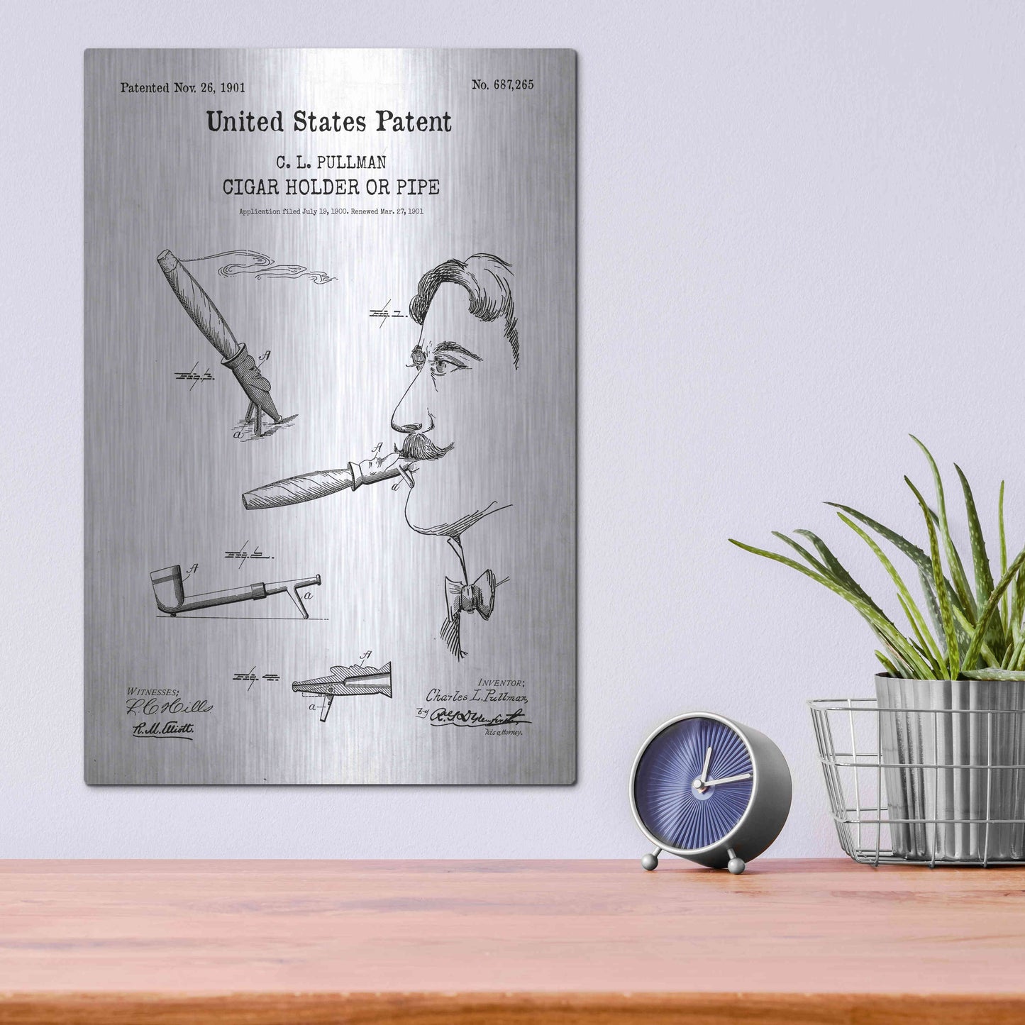 Luxe Metal Art 'Cigar Holder Blueprint Patent White' Acrylic Glass Wall Art,12x16