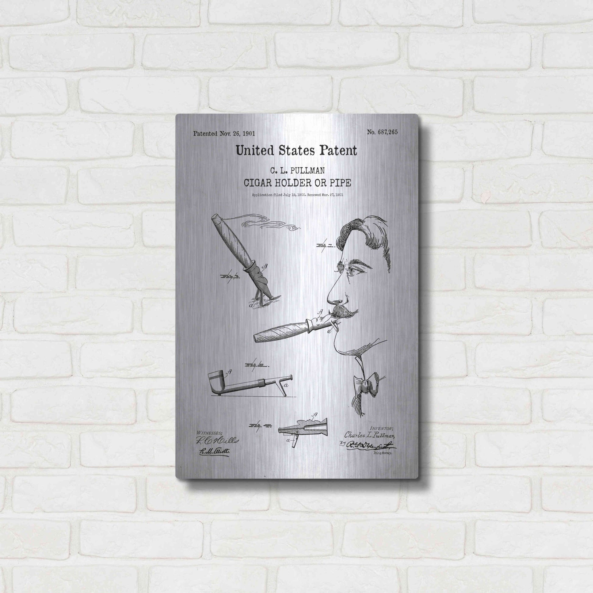 Luxe Metal Art 'Cigar Holder Blueprint Patent White' Acrylic Glass Wall Art,16x24