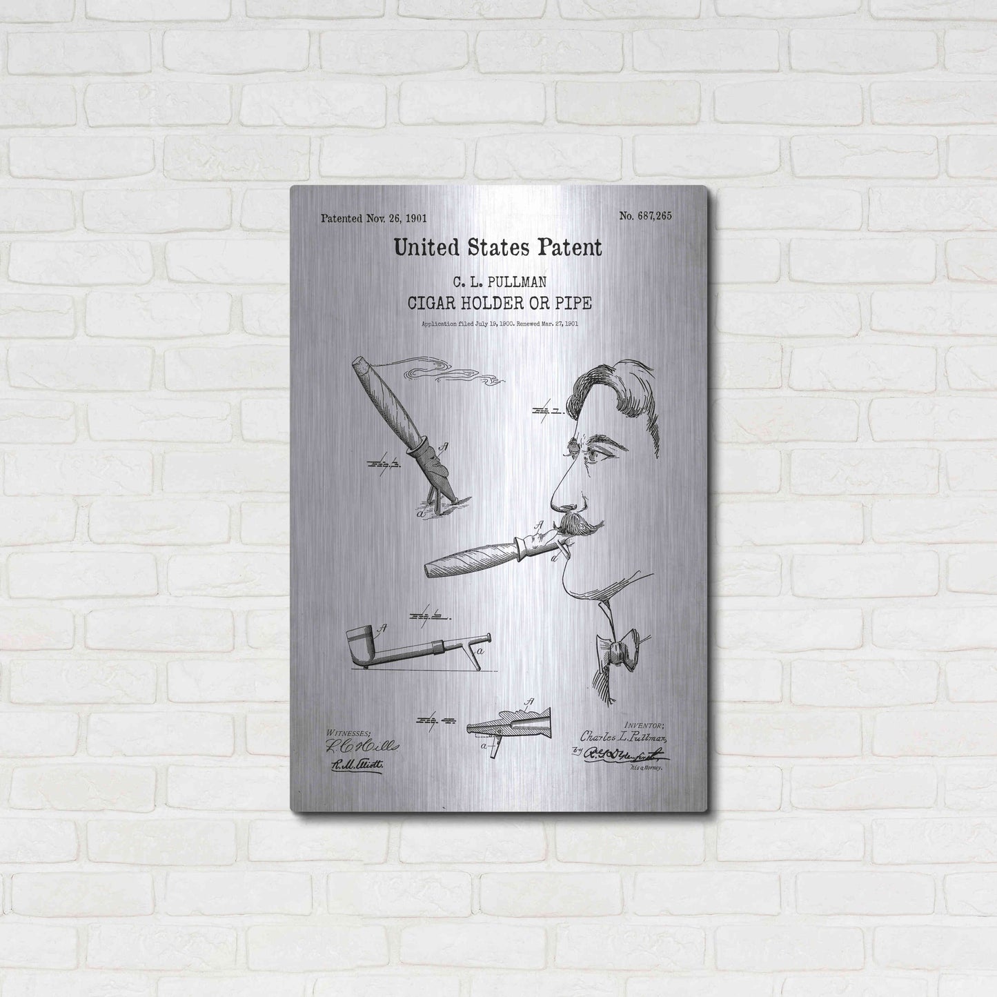 Luxe Metal Art 'Cigar Holder Blueprint Patent White' Acrylic Glass Wall Art,24x36