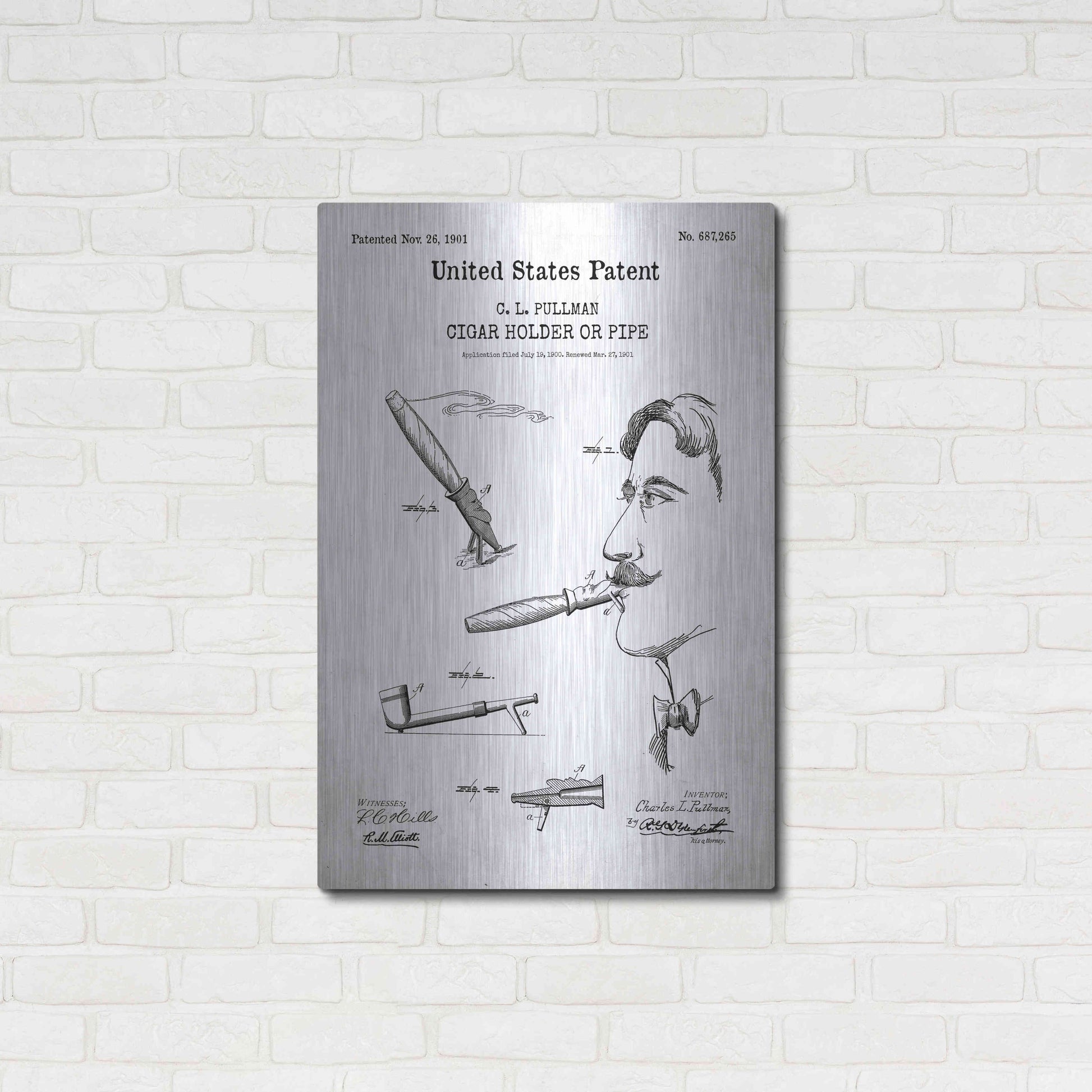 Luxe Metal Art 'Cigar Holder Blueprint Patent White' Acrylic Glass Wall Art,24x36