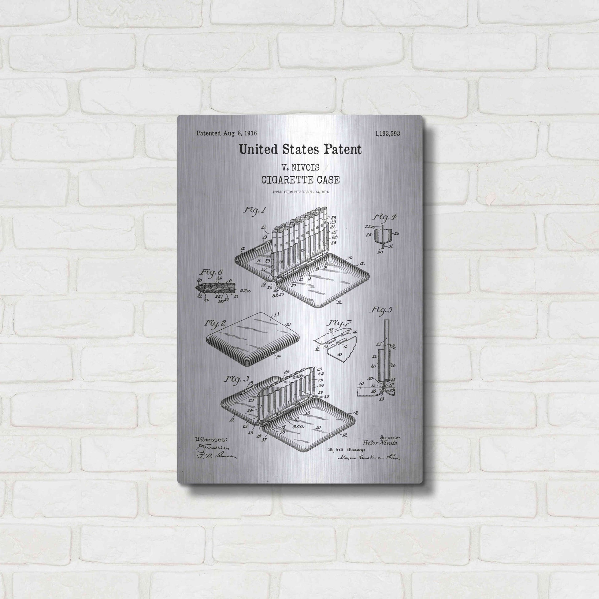 Luxe Metal Art 'Cigarette Case Blueprint Patent White' Acrylic Glass Wall Art,16x24