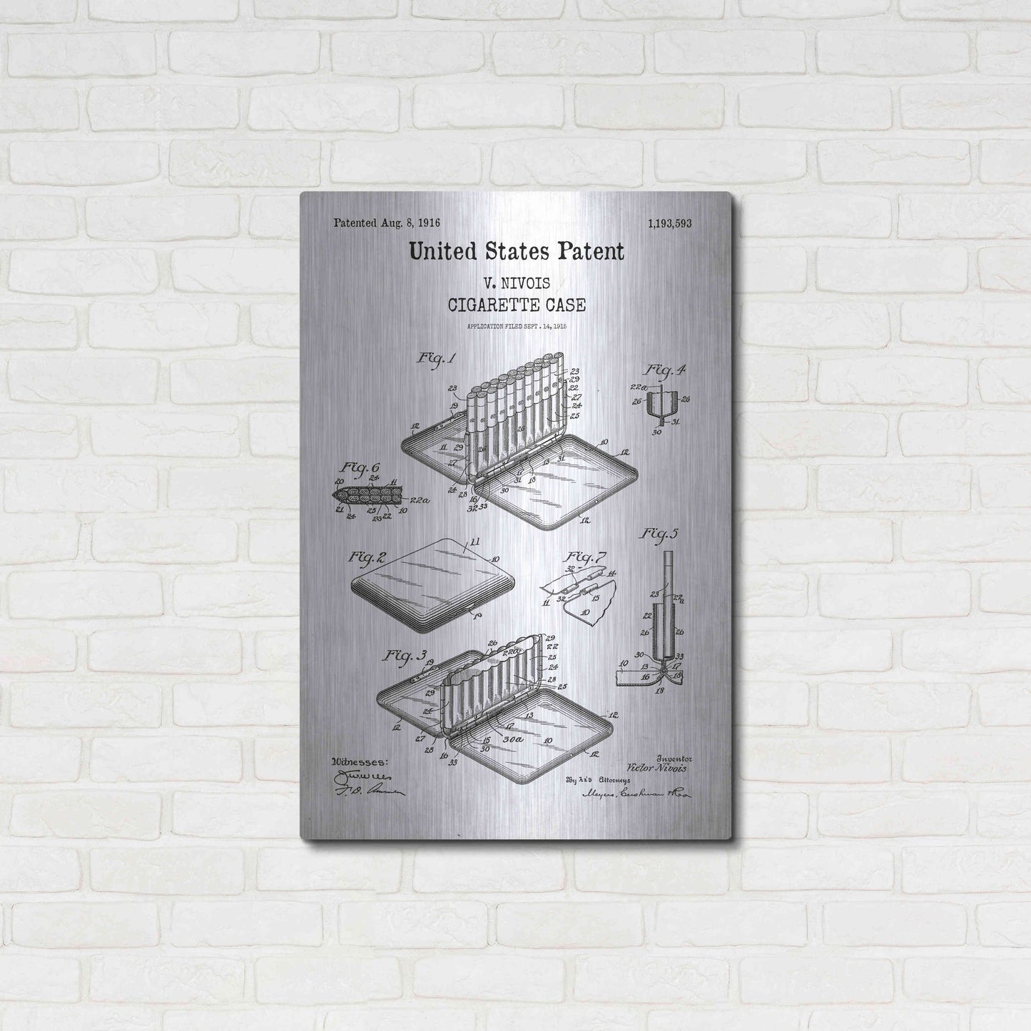 Luxe Metal Art 'Cigarette Case Blueprint Patent White' Acrylic Glass Wall Art,24x36