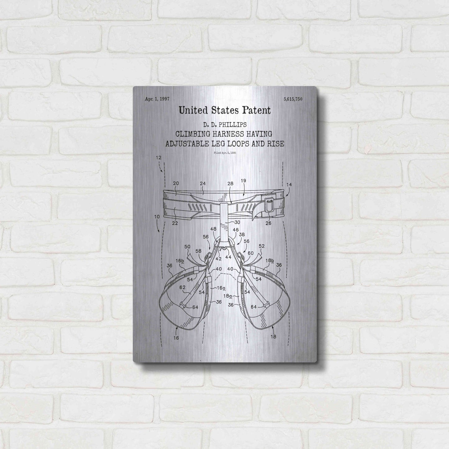 Luxe Metal Art 'Climbing Harness Blueprint Patent White' Acrylic Glass Wall Art,16x24