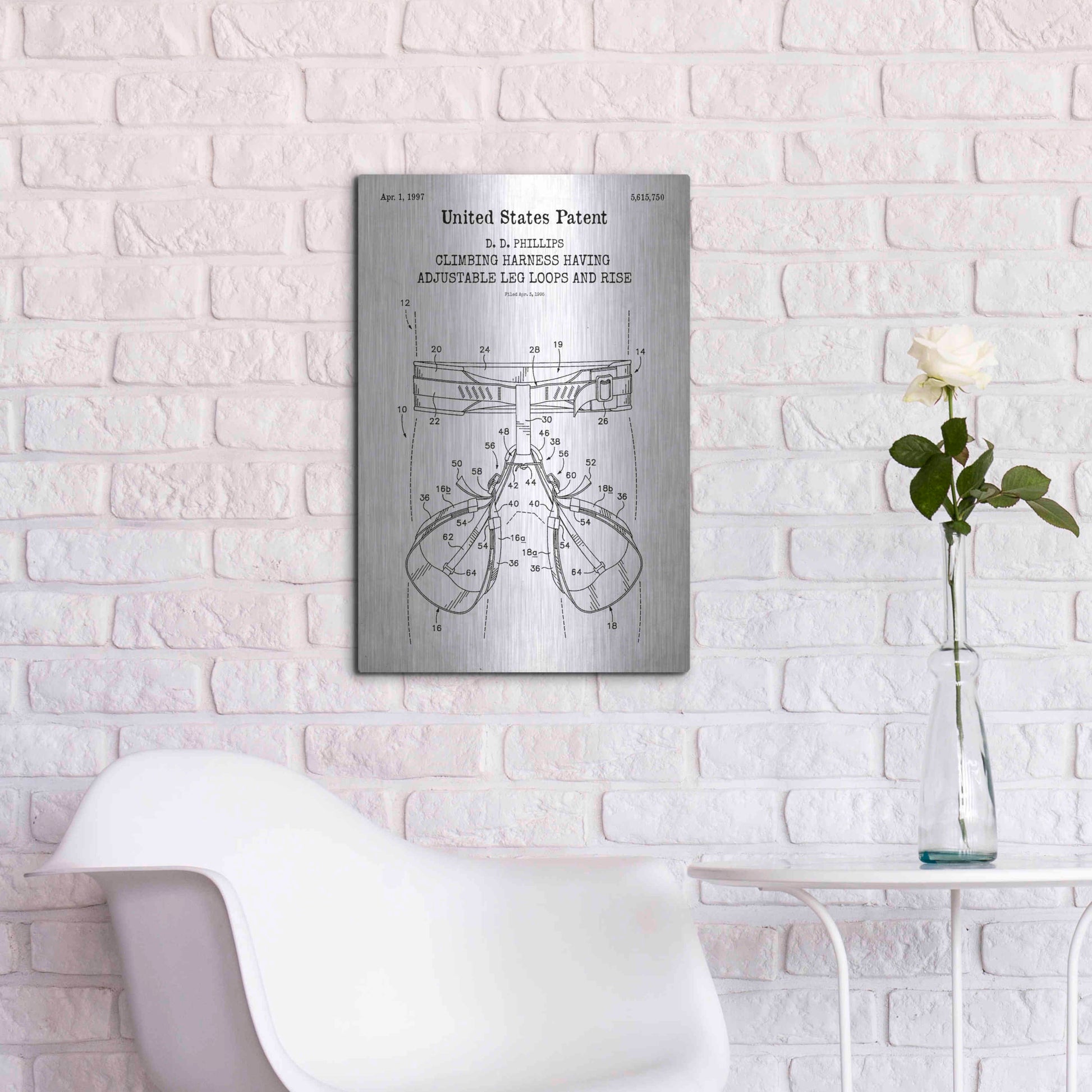 Luxe Metal Art 'Climbing Harness Blueprint Patent White' Acrylic Glass Wall Art,16x24