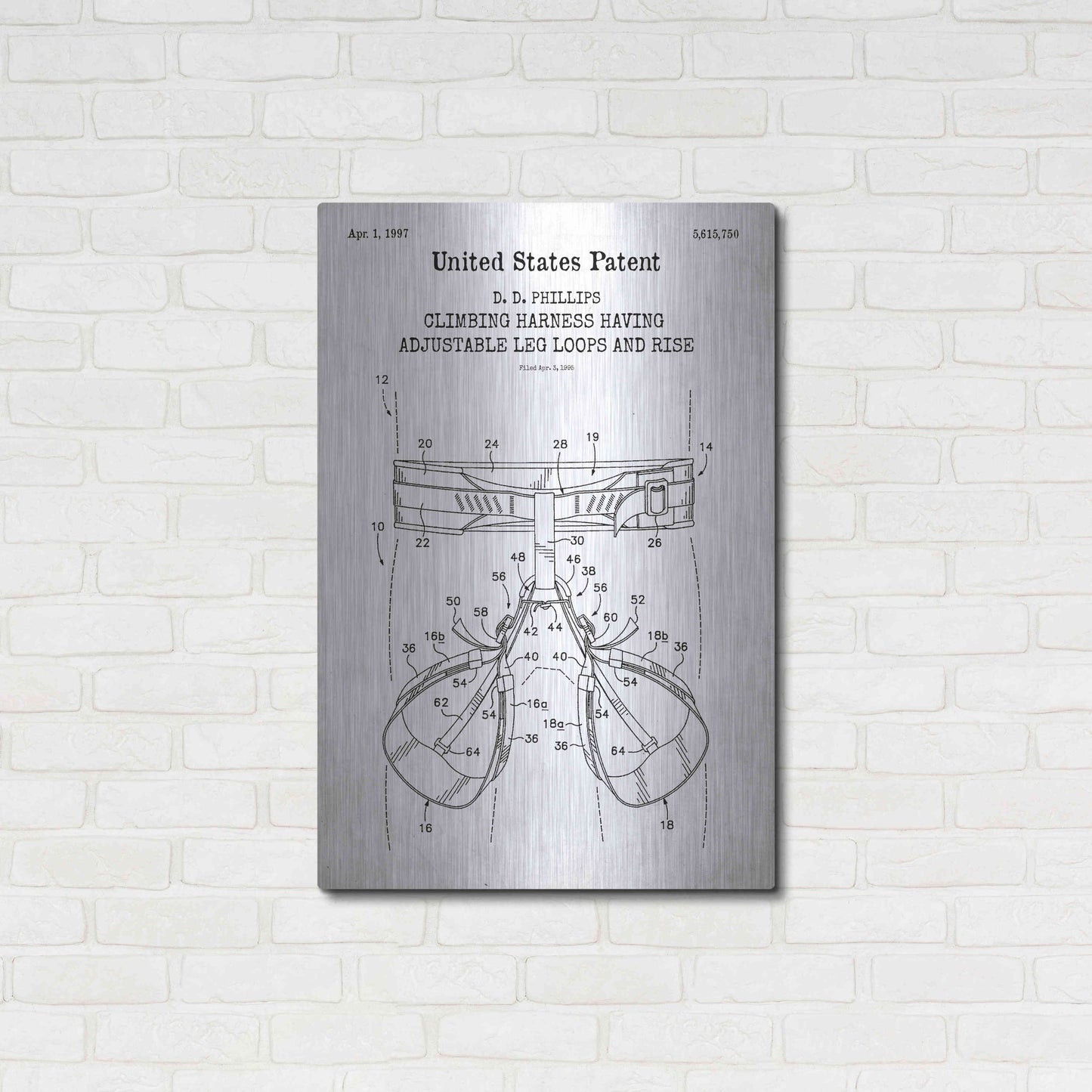 Luxe Metal Art 'Climbing Harness Blueprint Patent White' Acrylic Glass Wall Art,24x36