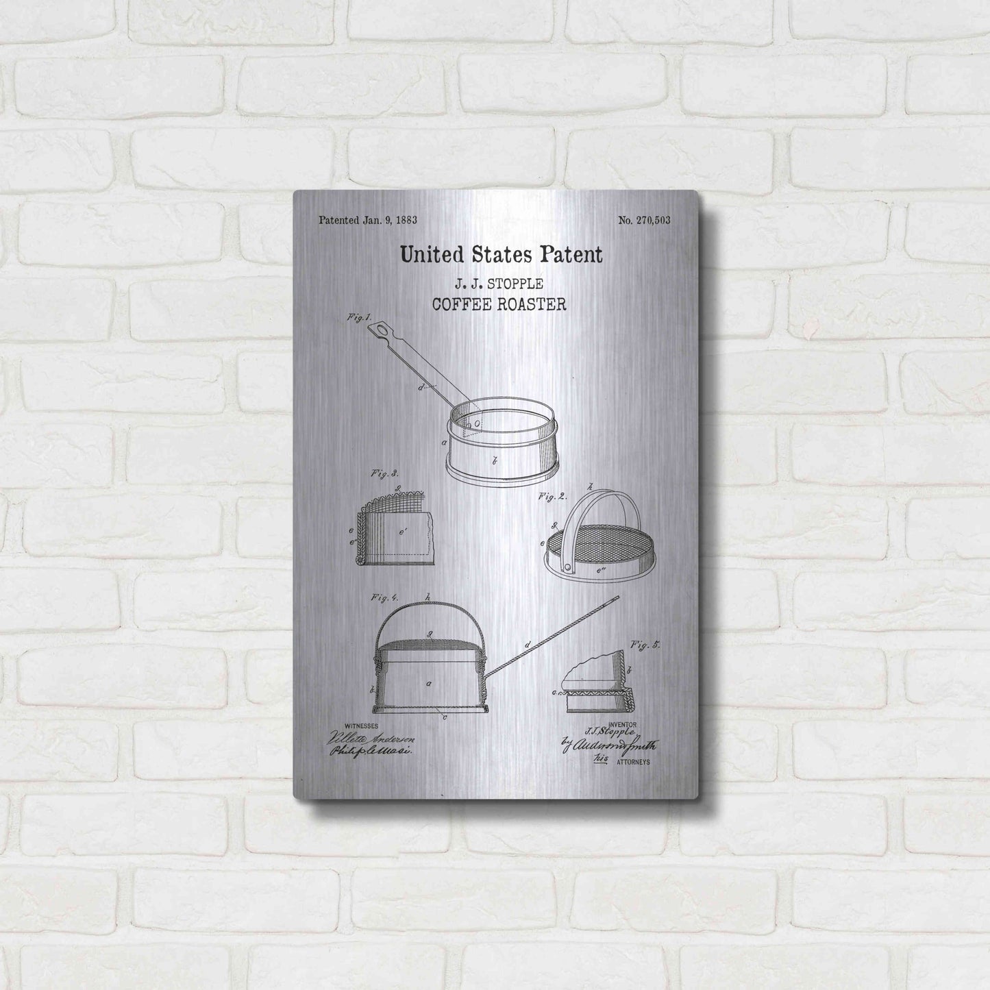 Luxe Metal Art 'Coffee Roaster Blueprint Patent White' Acrylic Glass Wall Art,16x24