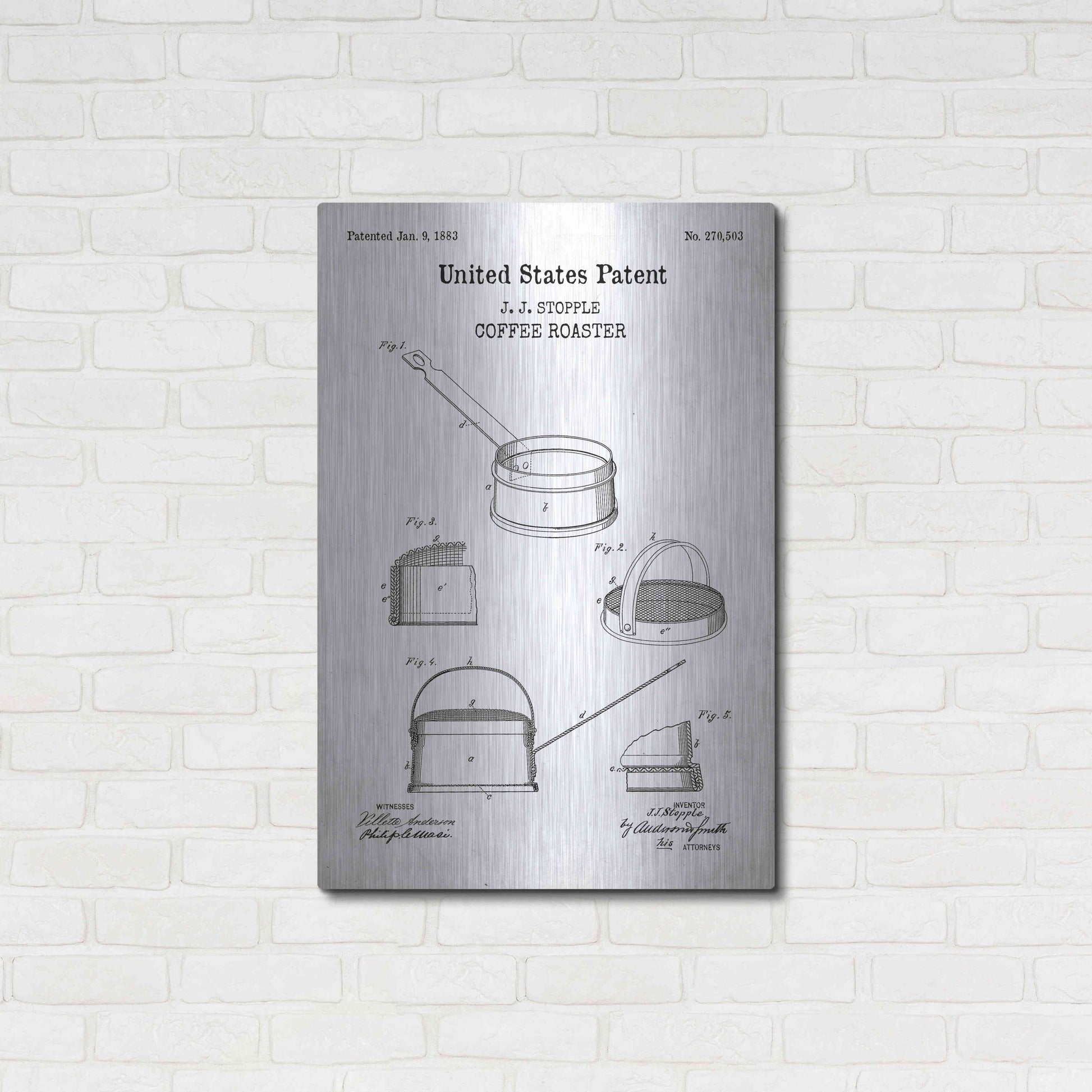 Luxe Metal Art 'Coffee Roaster Blueprint Patent White' Acrylic Glass Wall Art,24x36