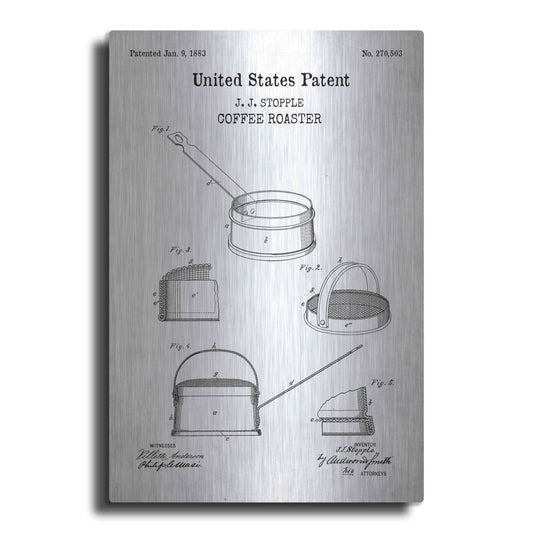 Luxe Metal Art 'Coffee Roaster Blueprint Patent White' Acrylic Glass Wall Art