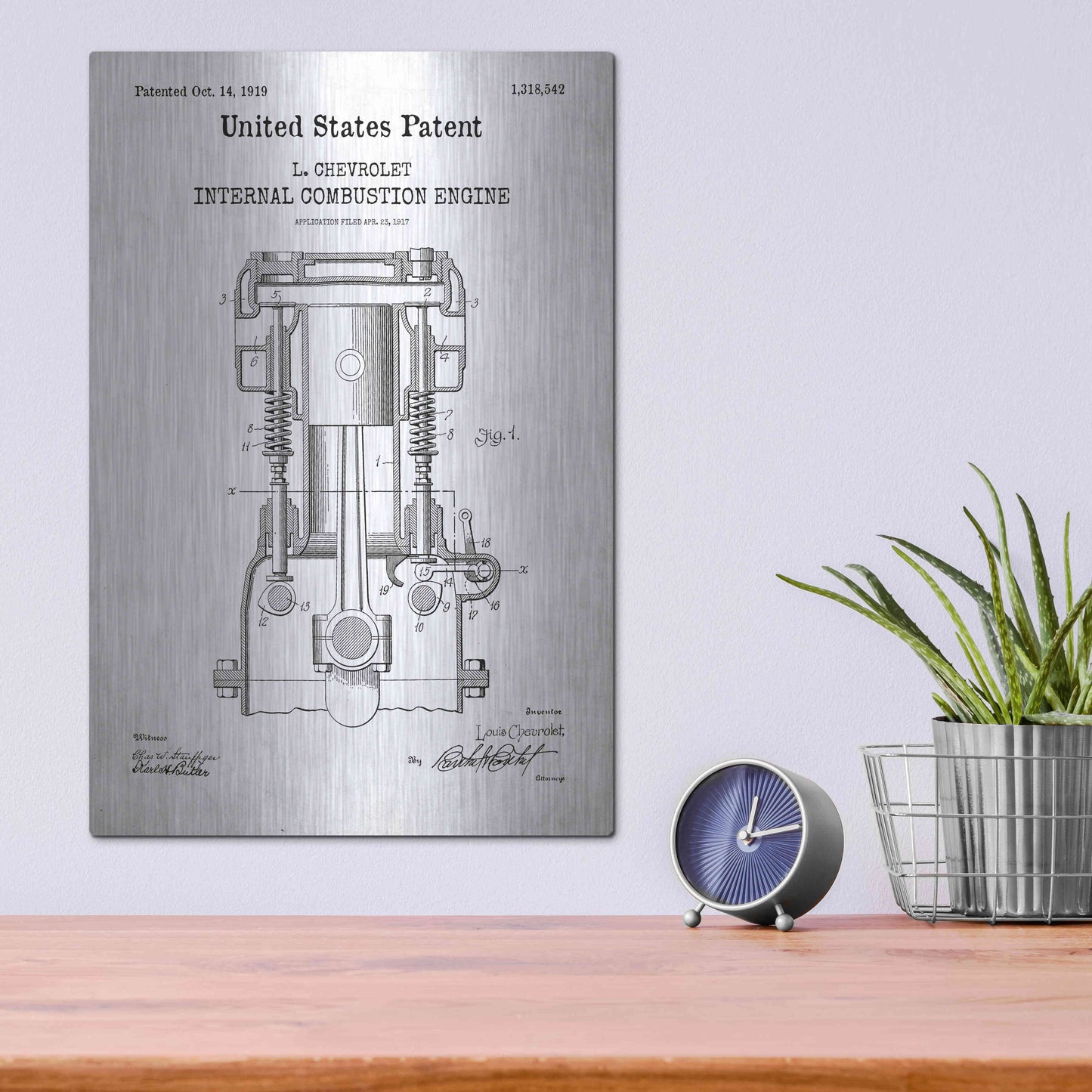 Luxe Metal Art 'Combustion Engine Blueprint Patent White' Acrylic Glass Wall Art,12x16