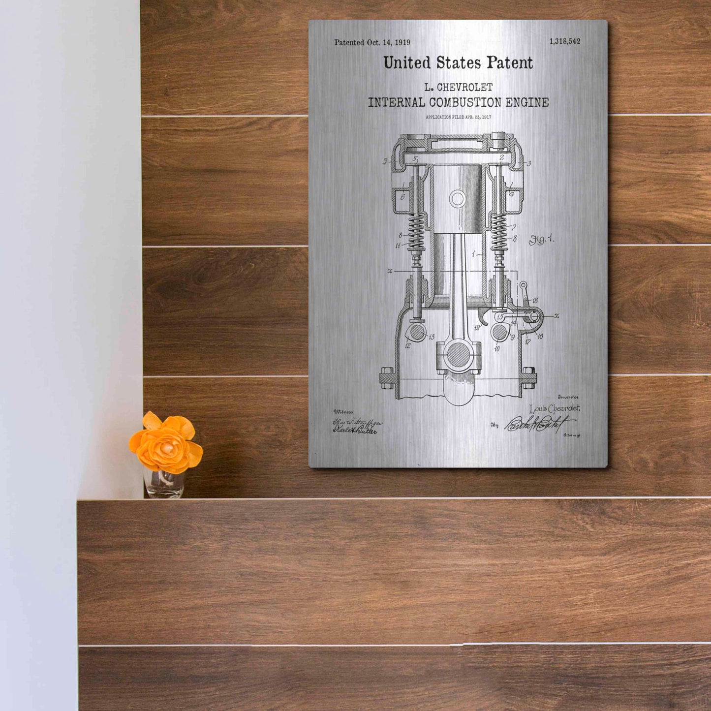 Luxe Metal Art 'Combustion Engine Blueprint Patent White' Acrylic Glass Wall Art,12x16