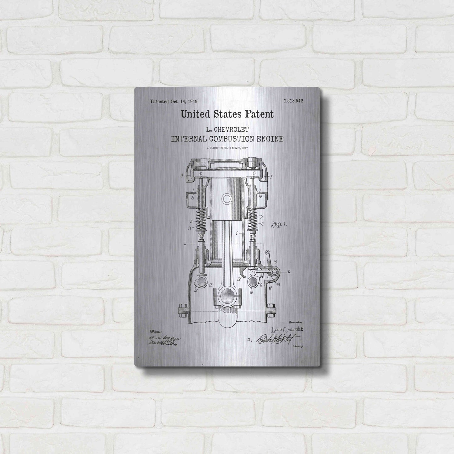 Luxe Metal Art 'Combustion Engine Blueprint Patent White' Acrylic Glass Wall Art,16x24