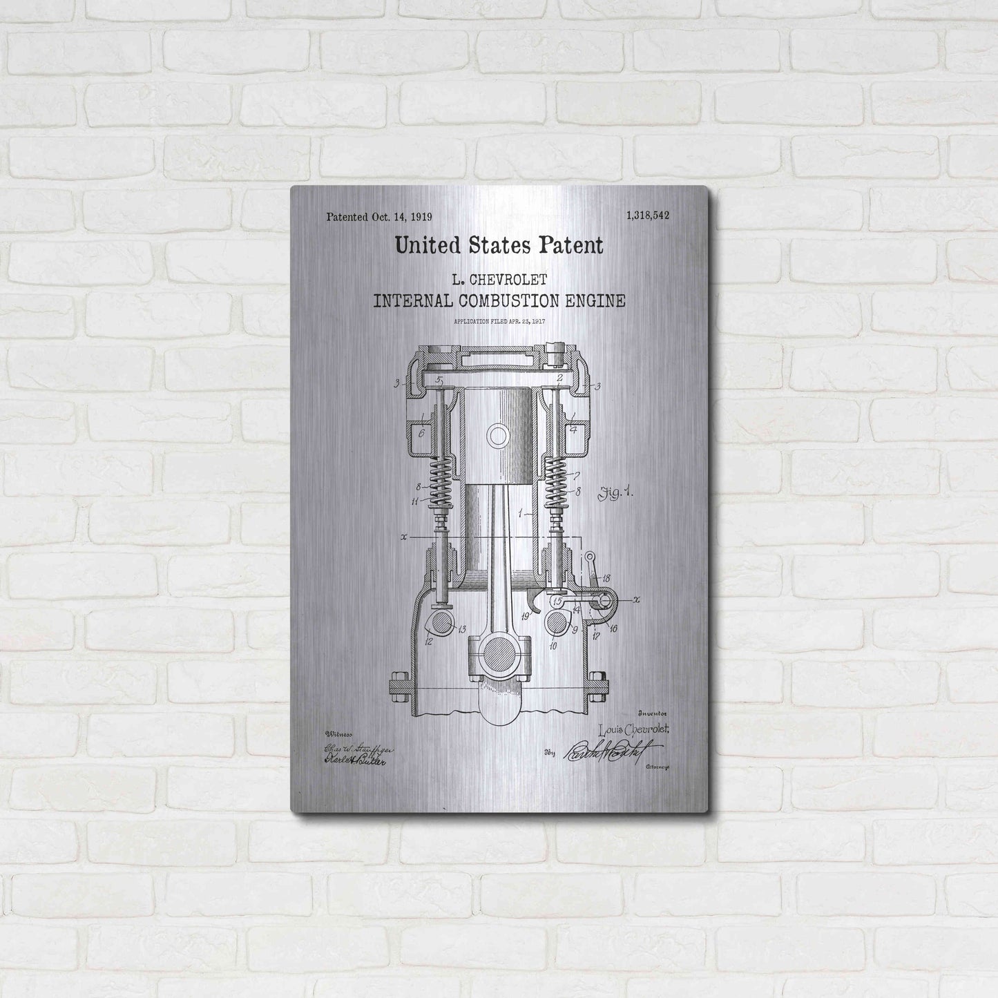 Luxe Metal Art 'Combustion Engine Blueprint Patent White' Acrylic Glass Wall Art,24x36