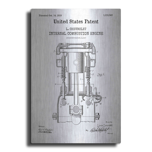 Luxe Metal Art 'Combustion Engine Blueprint Patent White' Acrylic Glass Wall Art