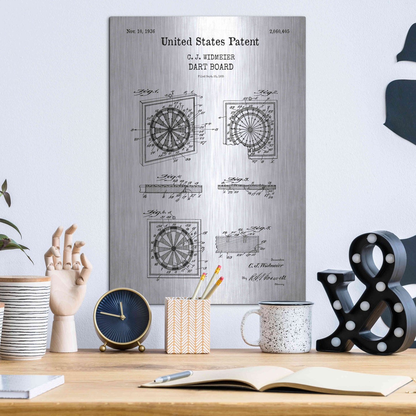 Luxe Metal Art 'Dart Board Blueprint Patent White' Acrylic Glass Wall Art,12x16