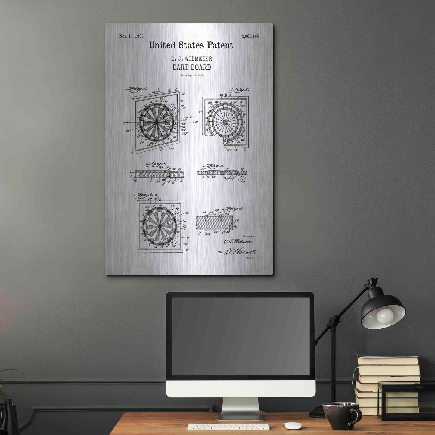 Luxe Metal Art 'Dart Board Blueprint Patent White' Acrylic Glass Wall Art,24x36