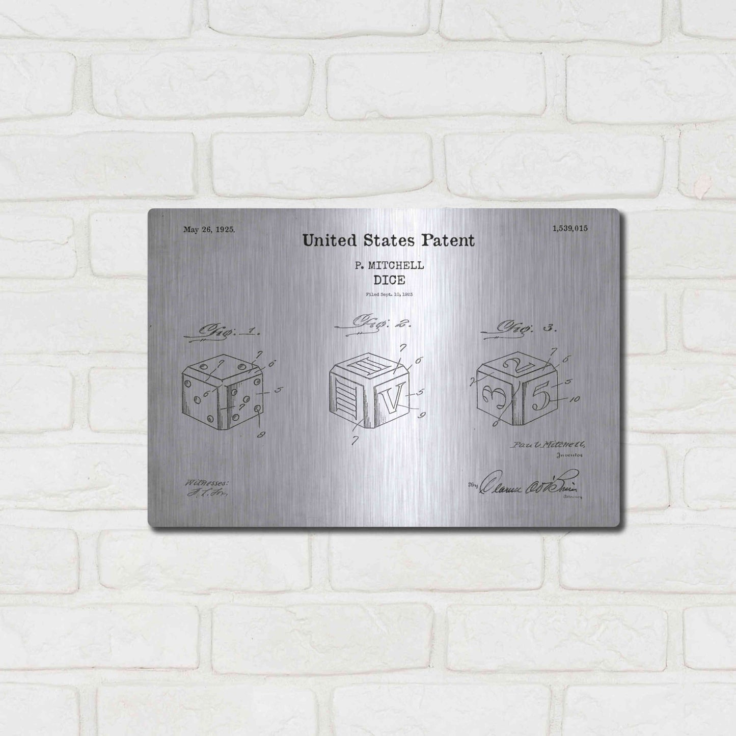 Luxe Metal Art 'Dice Blueprint Patent White' Acrylic Glass Wall Art,16x12