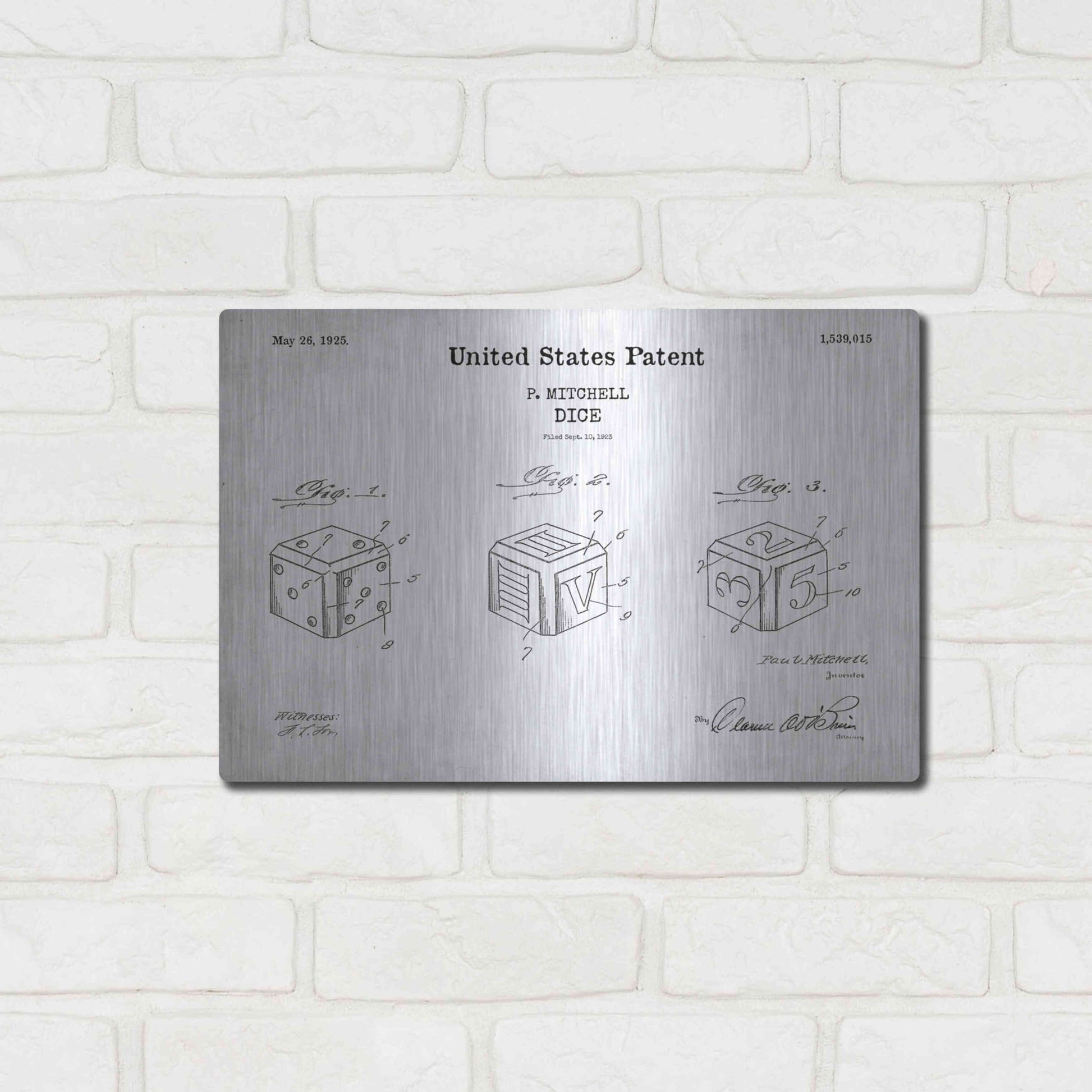 Luxe Metal Art 'Dice Blueprint Patent White' Acrylic Glass Wall Art,16x12