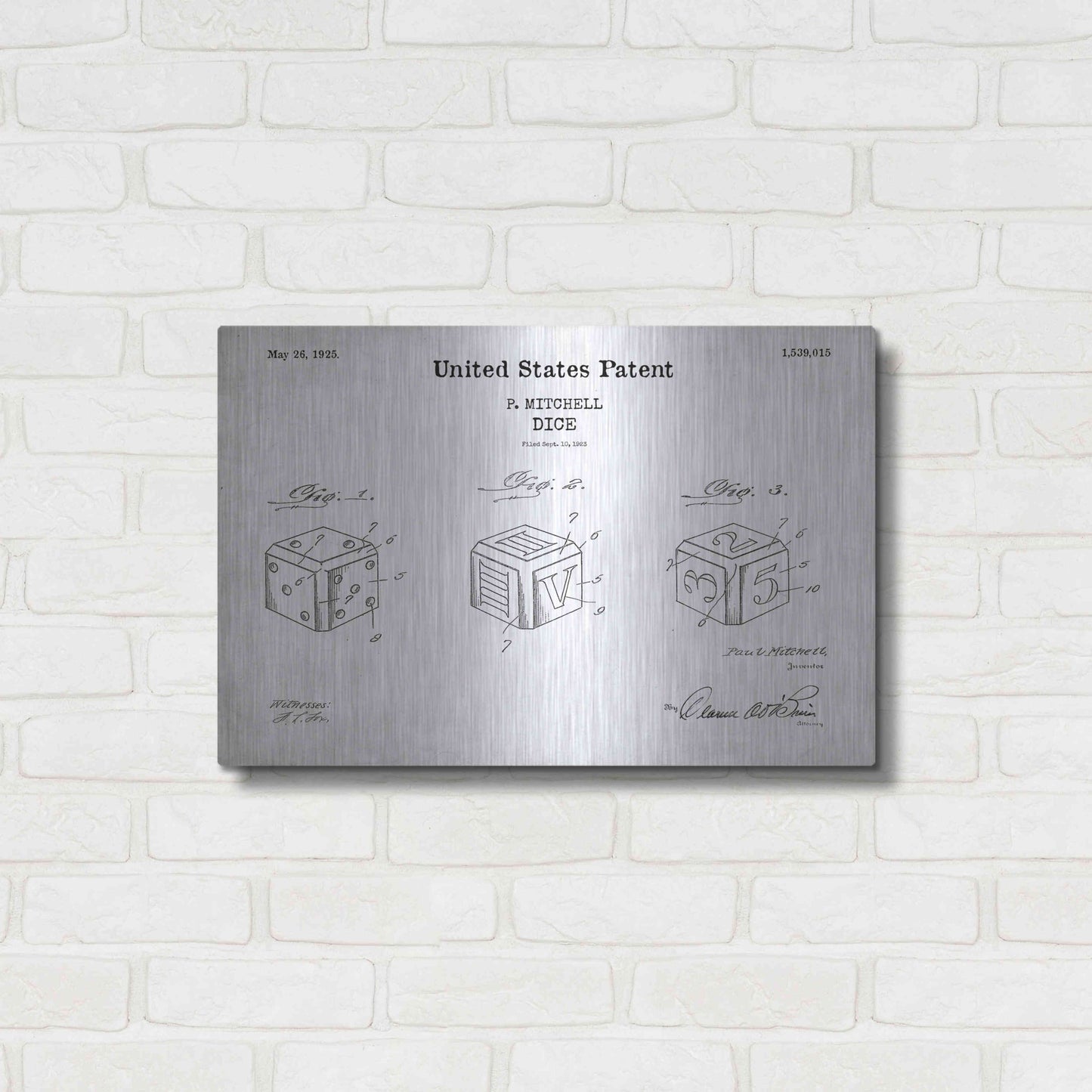 Luxe Metal Art 'Dice Blueprint Patent White' Acrylic Glass Wall Art,24x16