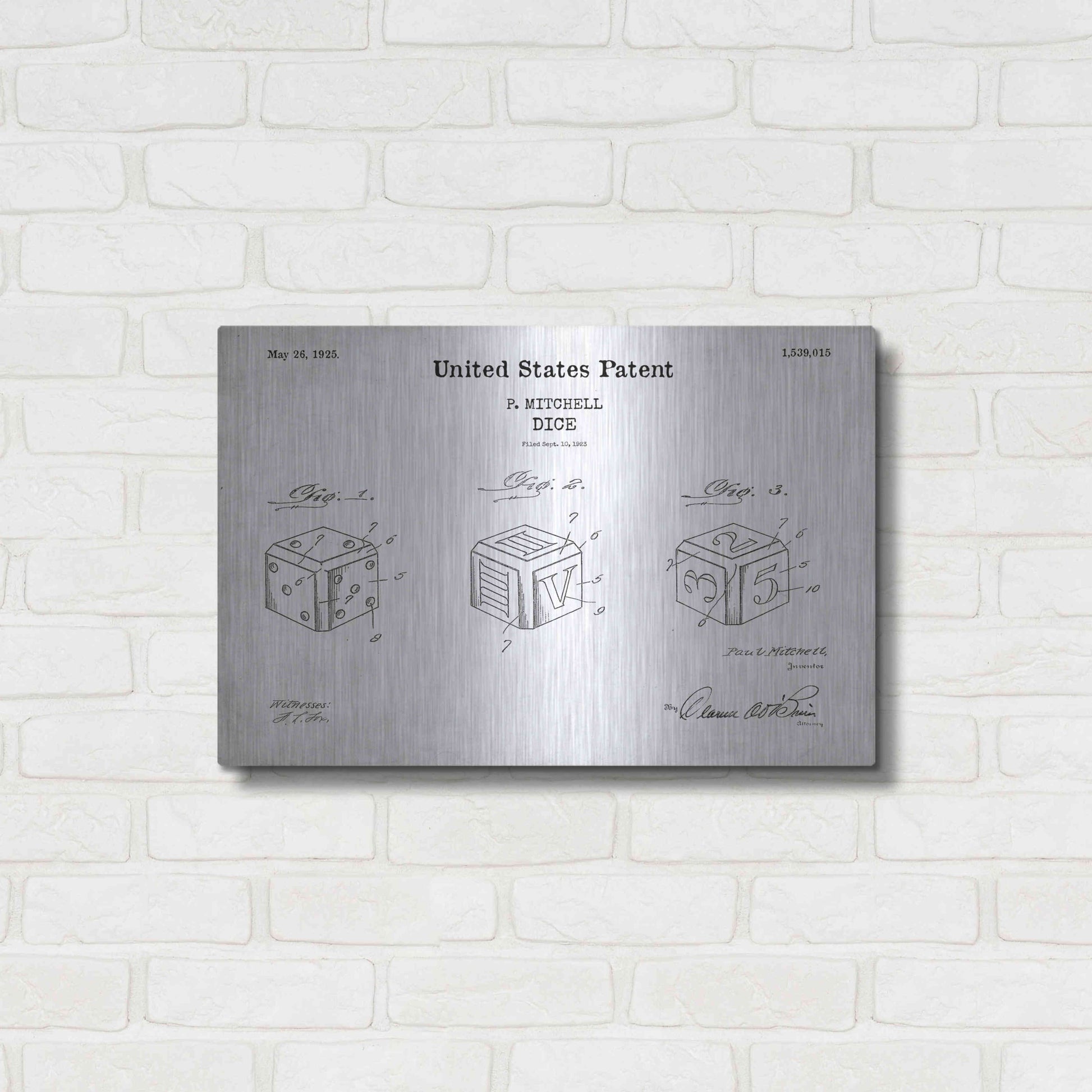 Luxe Metal Art 'Dice Blueprint Patent White' Acrylic Glass Wall Art,24x16