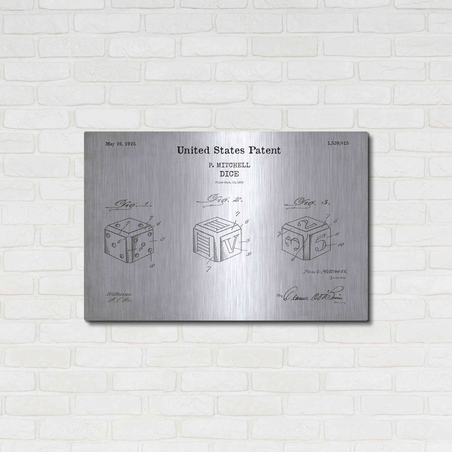 Luxe Metal Art 'Dice Blueprint Patent White' Acrylic Glass Wall Art,36x24