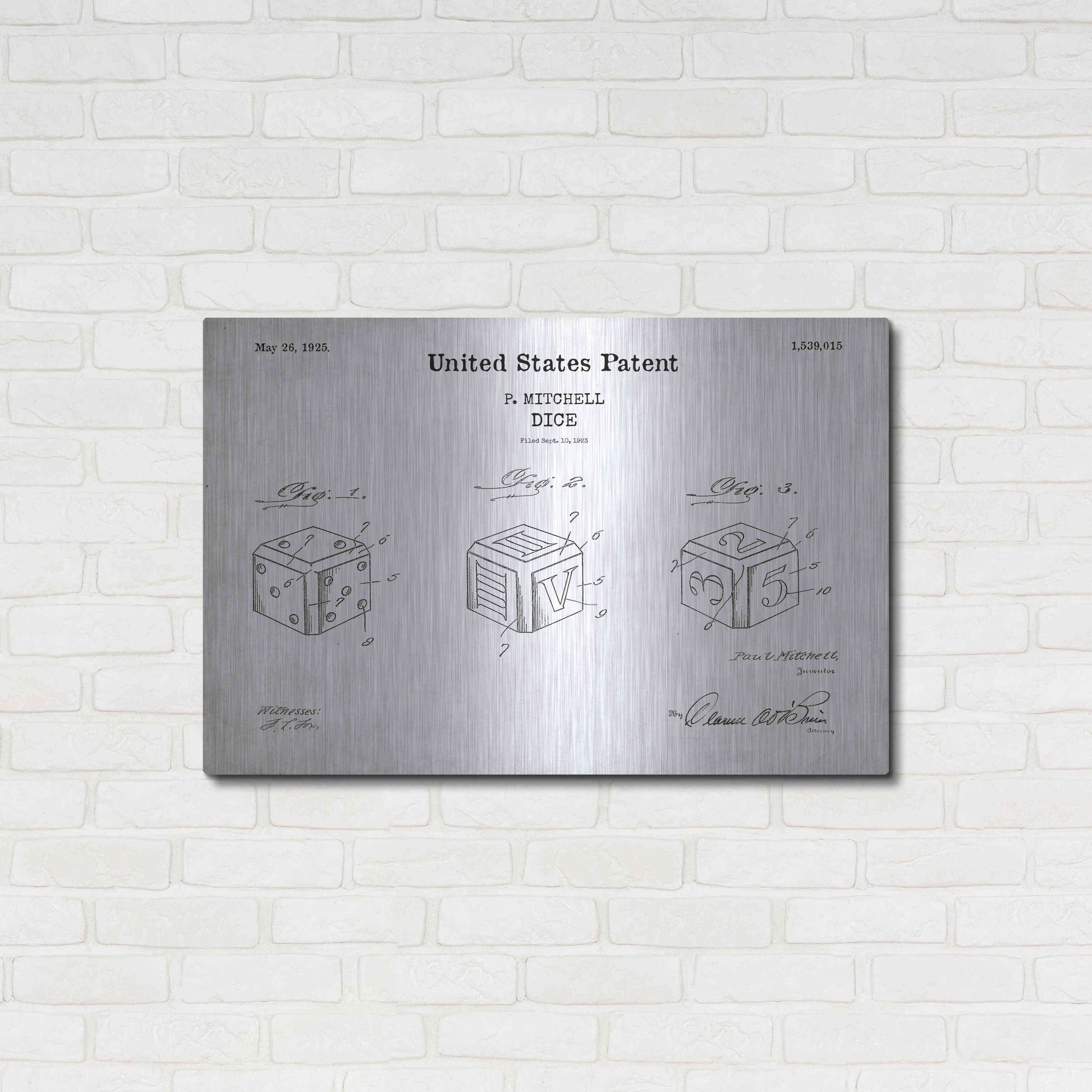 Luxe Metal Art 'Dice Blueprint Patent White' Acrylic Glass Wall Art,36x24