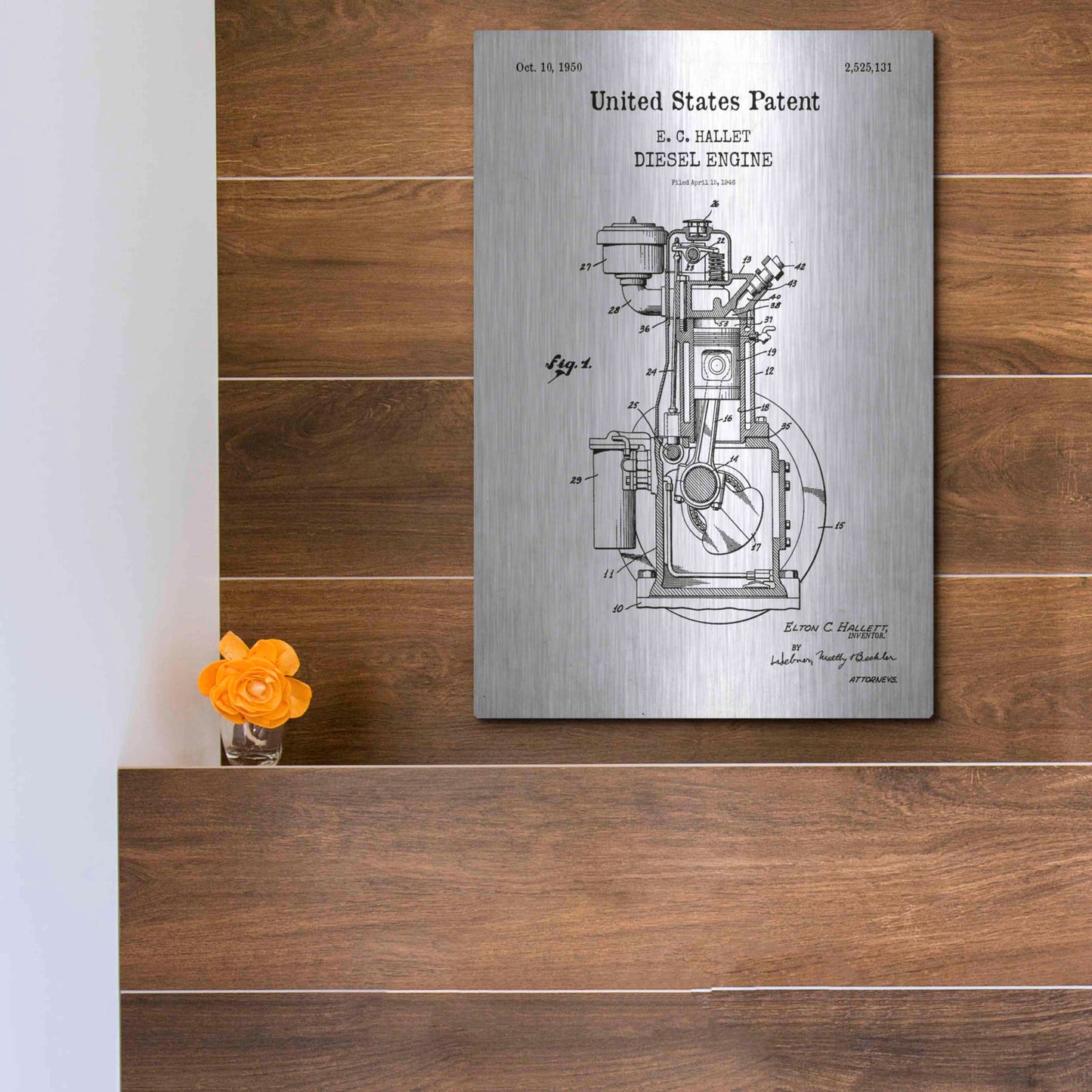 Luxe Metal Art 'Diesel Engine Blueprint Patent White' Acrylic Glass Wall Art,12x16